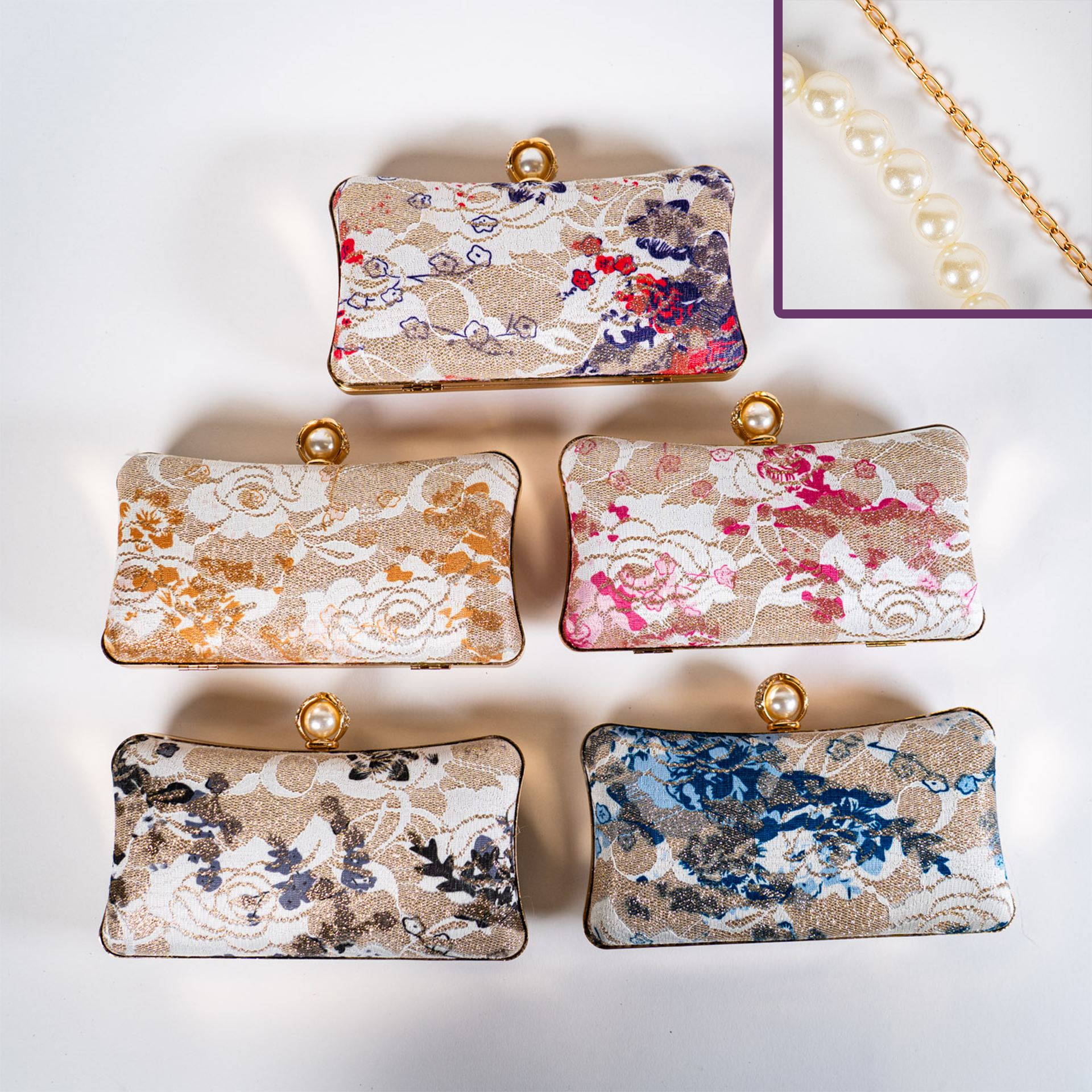 Jacquard Lace Handbag - Gold