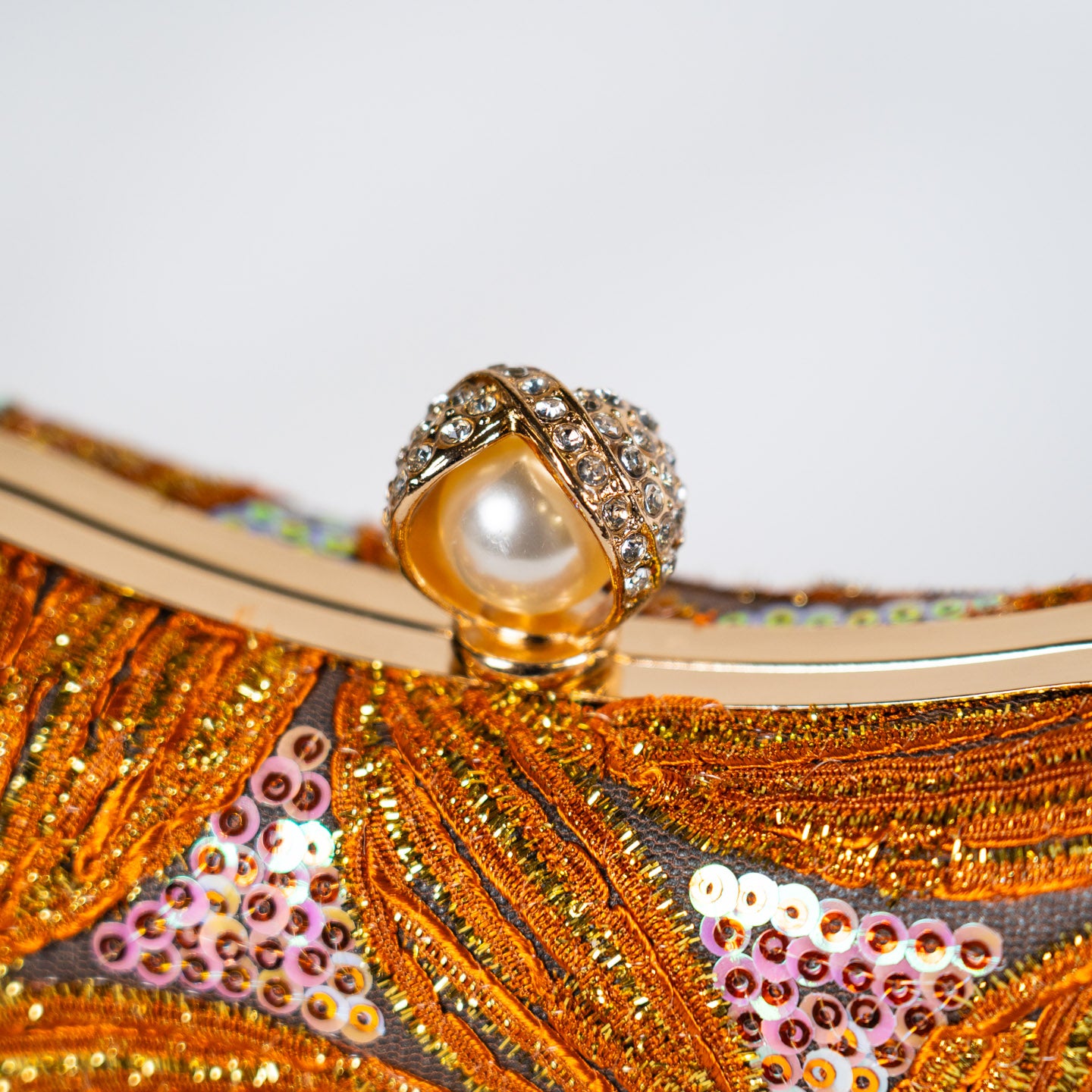 Patterned Sequin Handbag - Beige