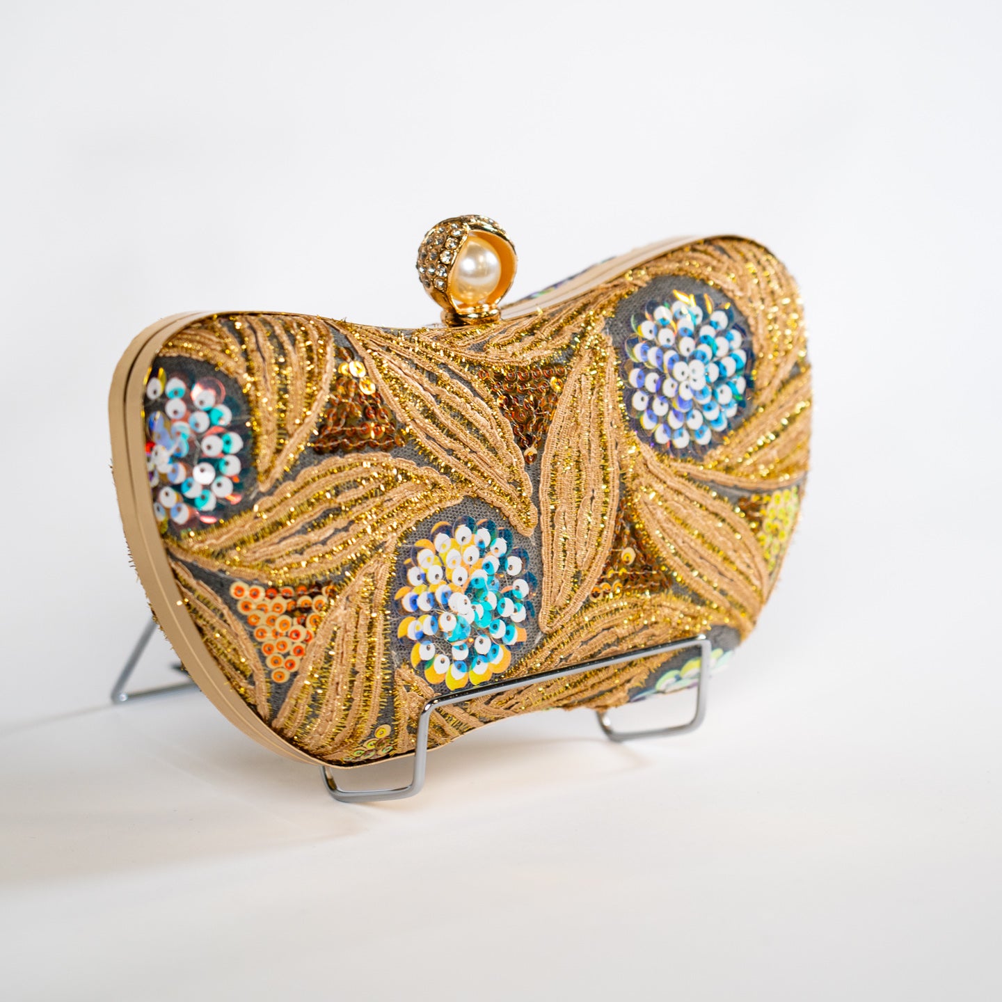 Patterned Sequin Handbag - Gold