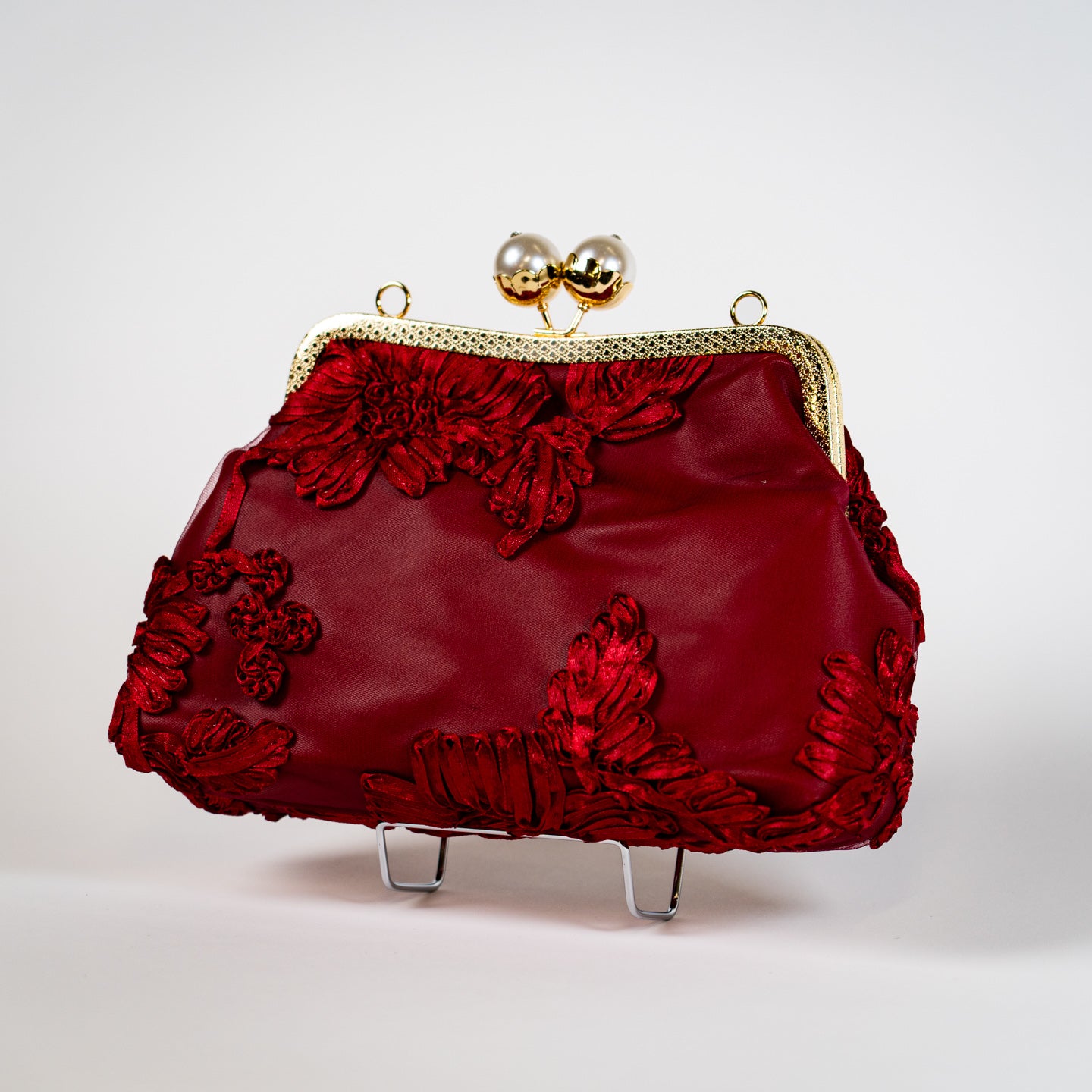 Vintage Kiss Lock Clutch - Claret