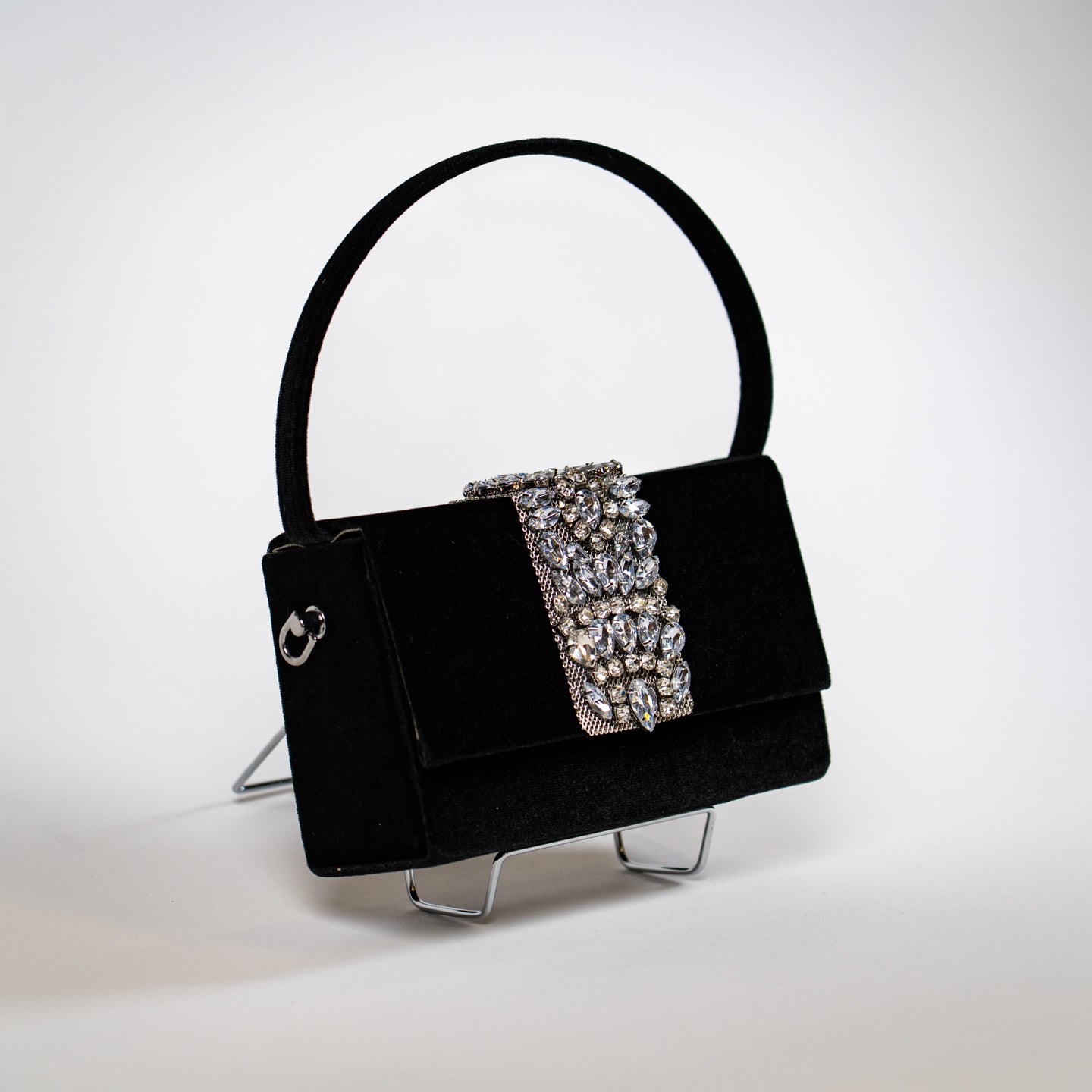 Embellished Velvet Handbag - Black