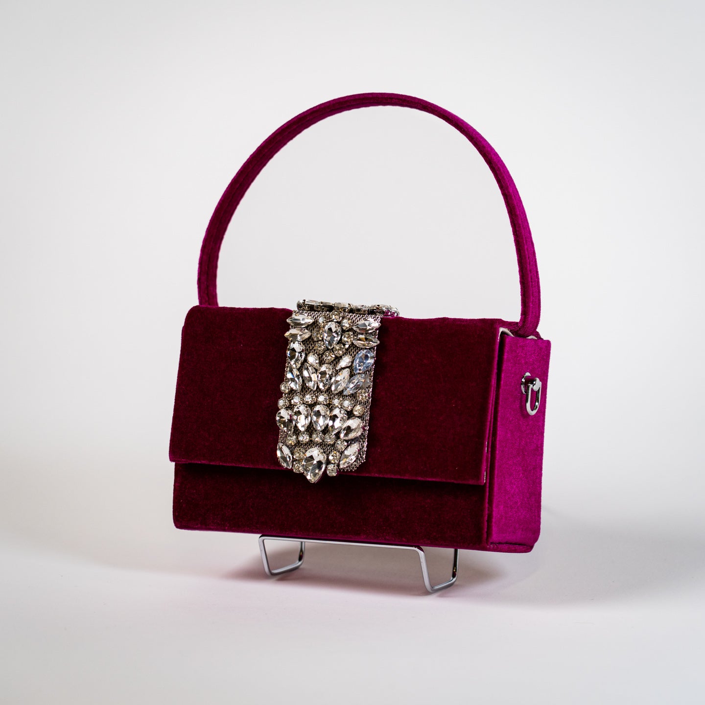 Embellished Velvet Handbag - Fuchsia