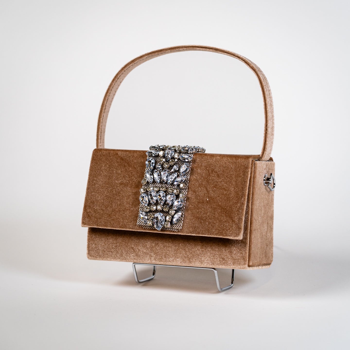Embellished Velvet Handbag - Golden