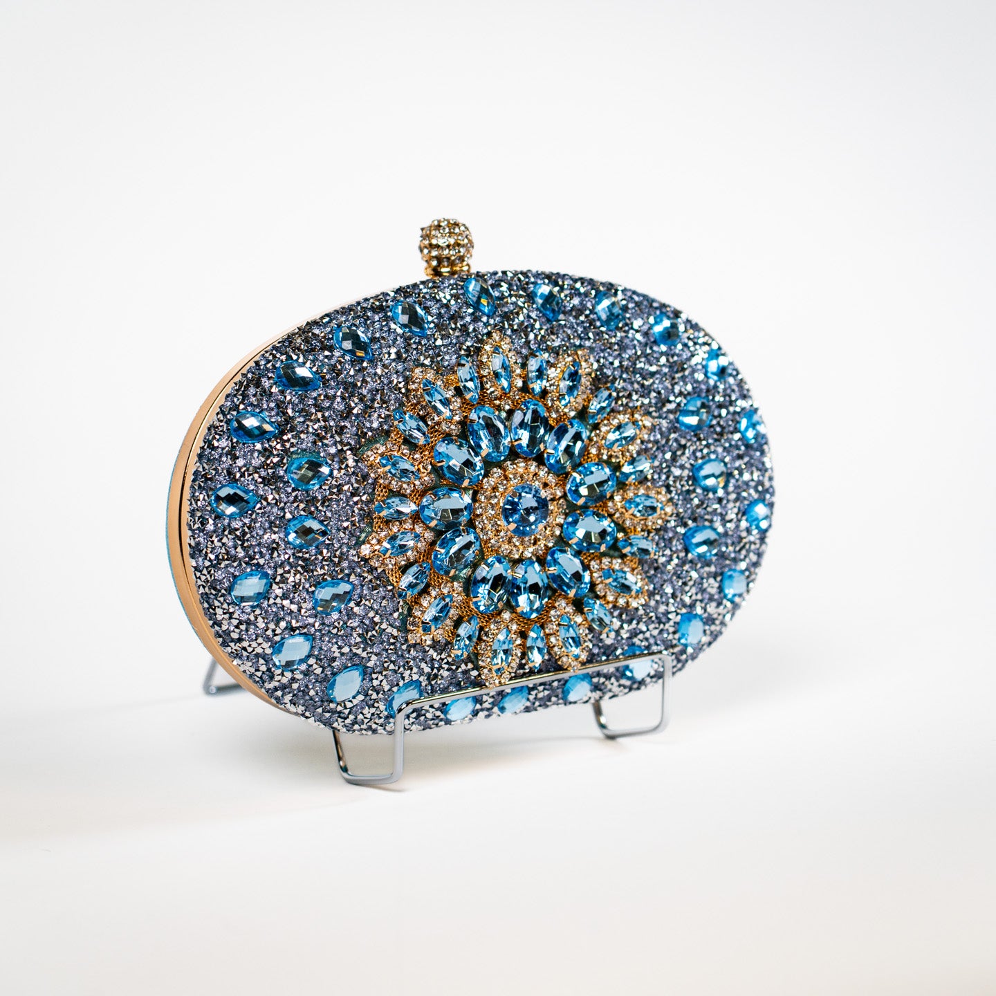 Crystal Floral Clutch - Light Blue