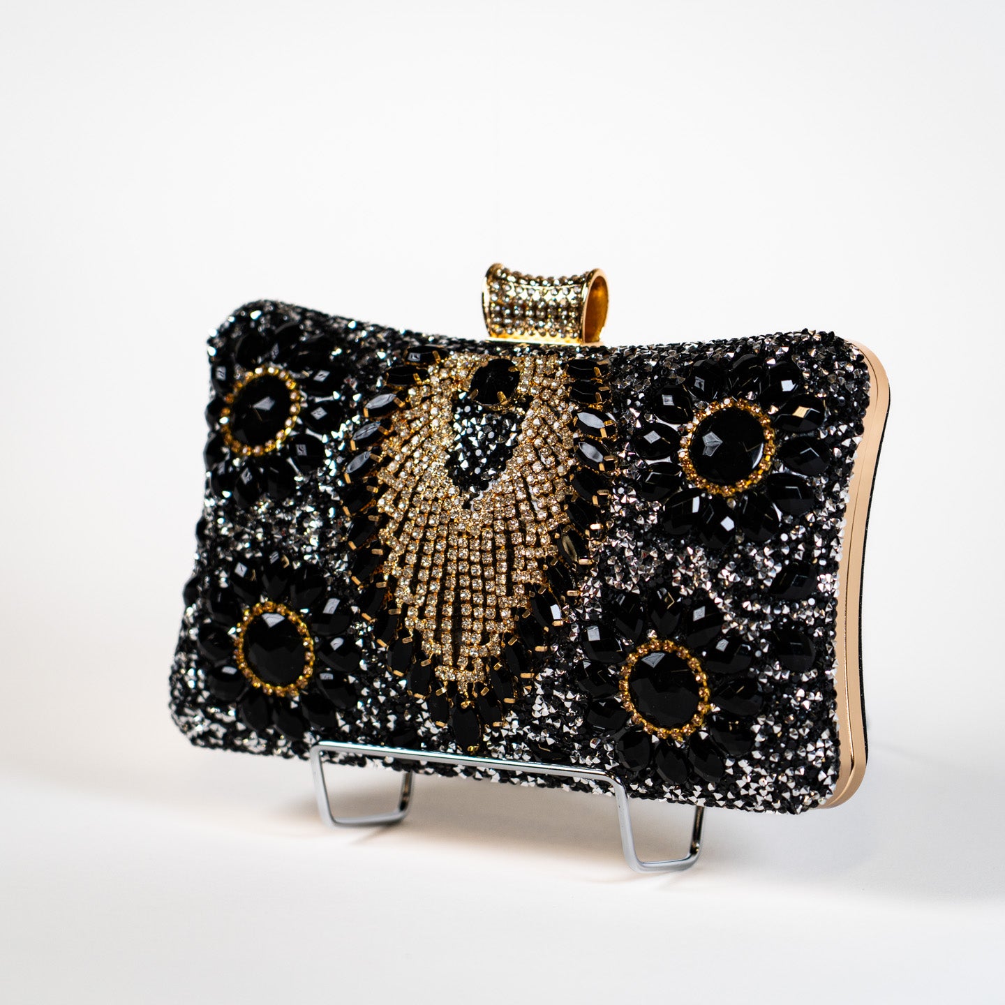 Crystal Peacock Purse - Black/Gold