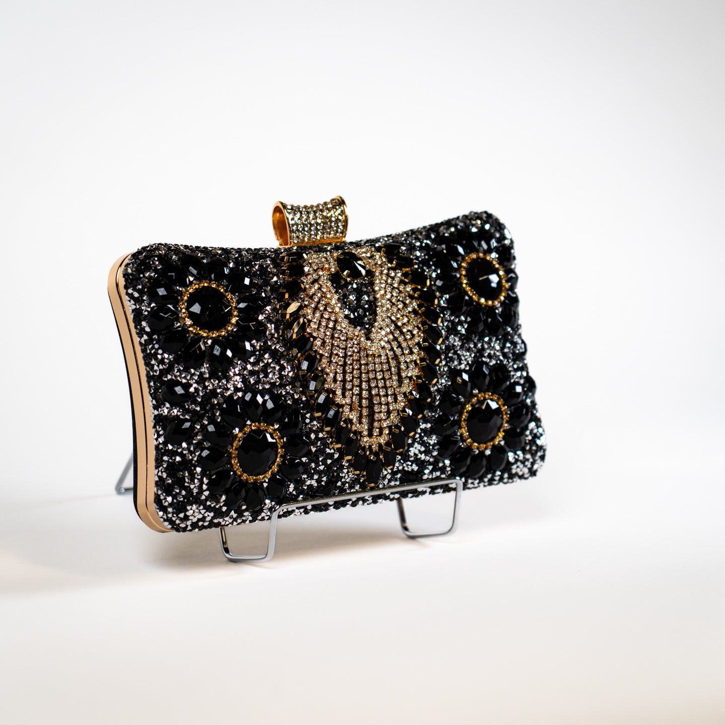 Crystal Peacock Purse - Black/Gold