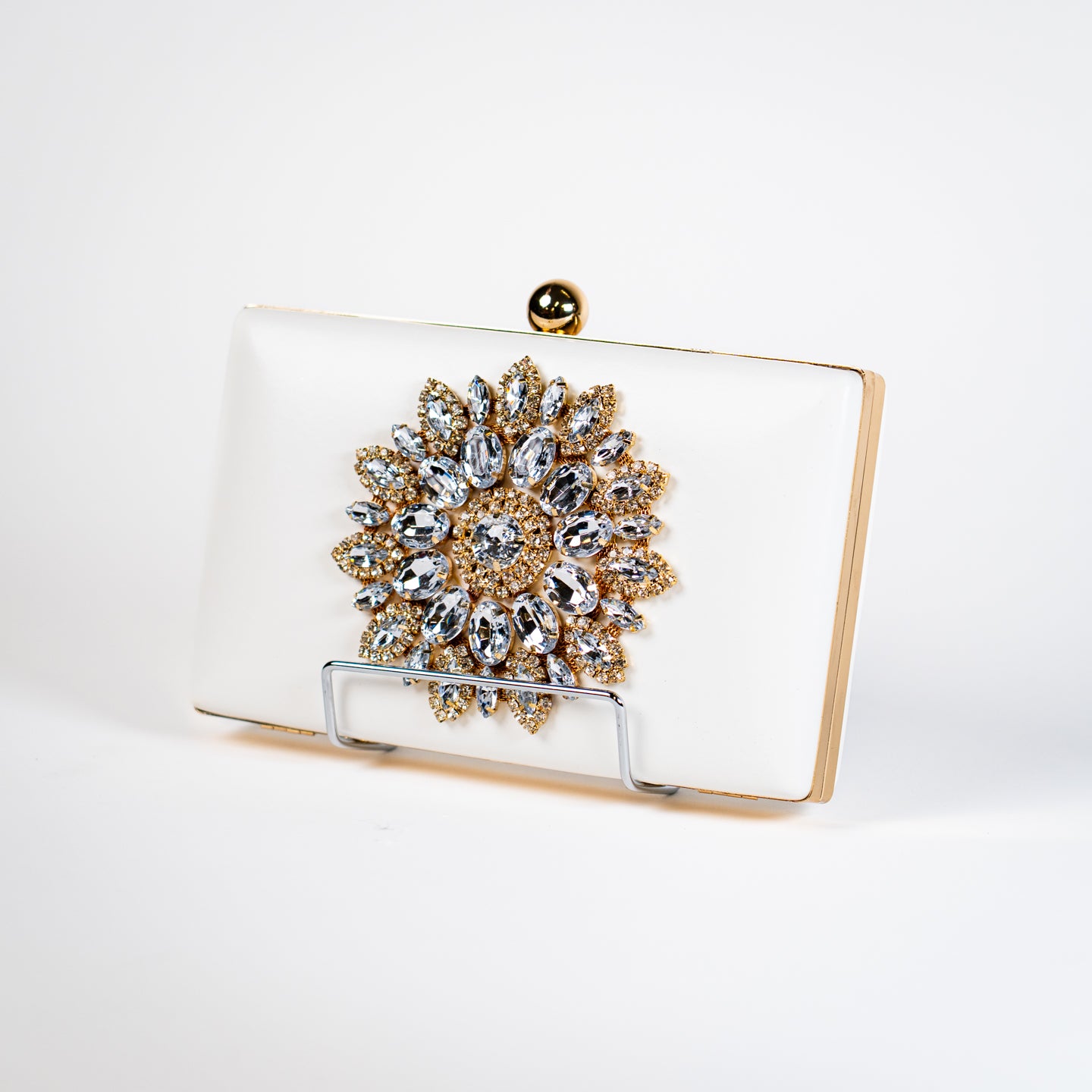 Embellished Pleather Clutch - White