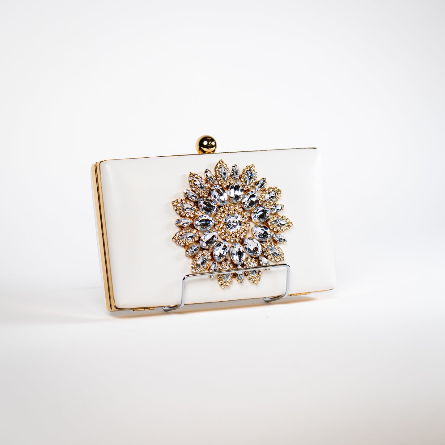 Embellished Pleather Clutch - White