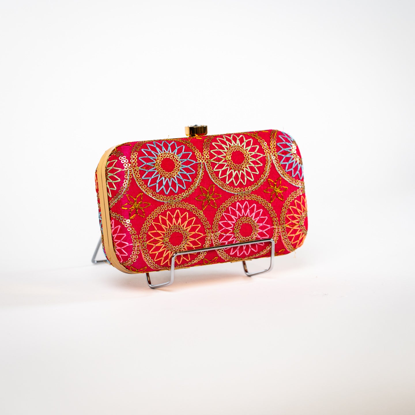 Vibrant Patterned Clutch - Fuschia Circles