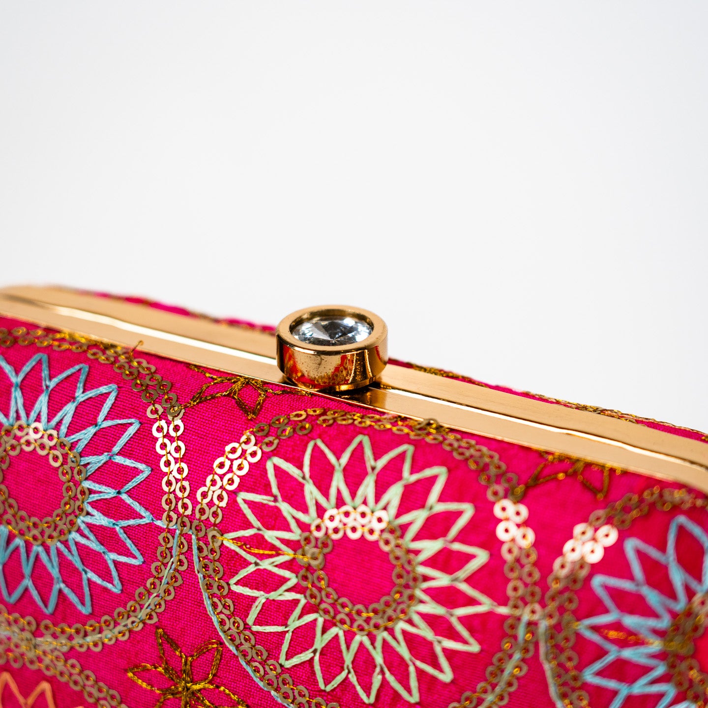 Vibrant Patterned Clutch - Fuschia Circles