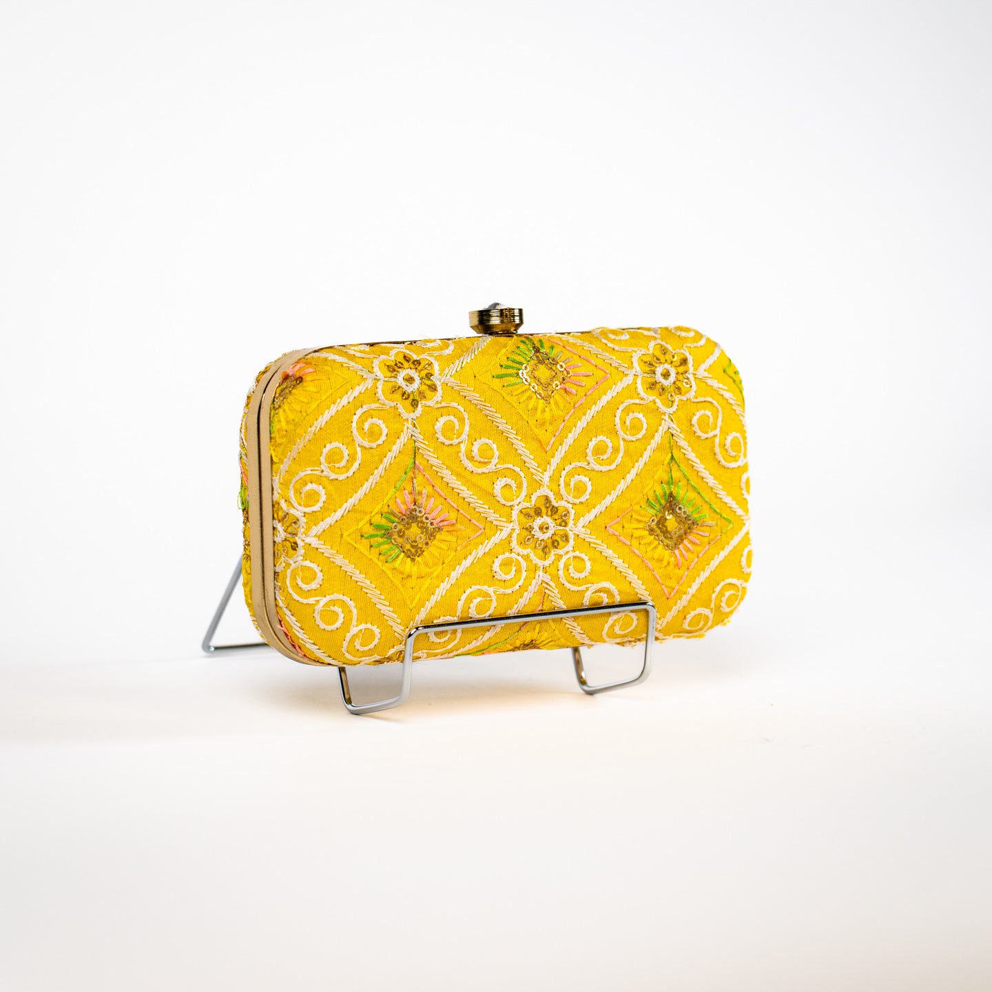 Vibrant Patterned Clutch - Yellow