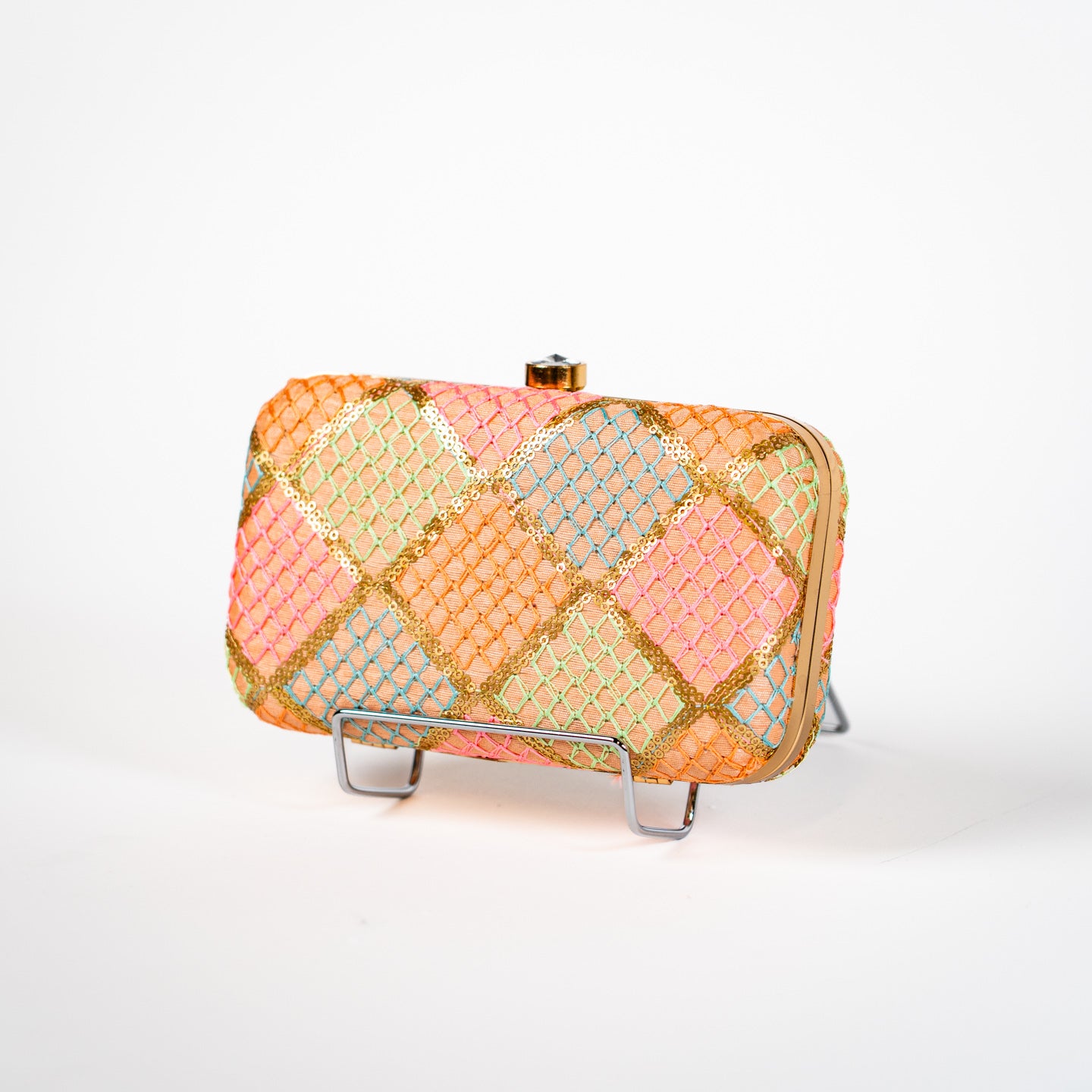 Vibrant Patterned Clutch - Multi Diamond