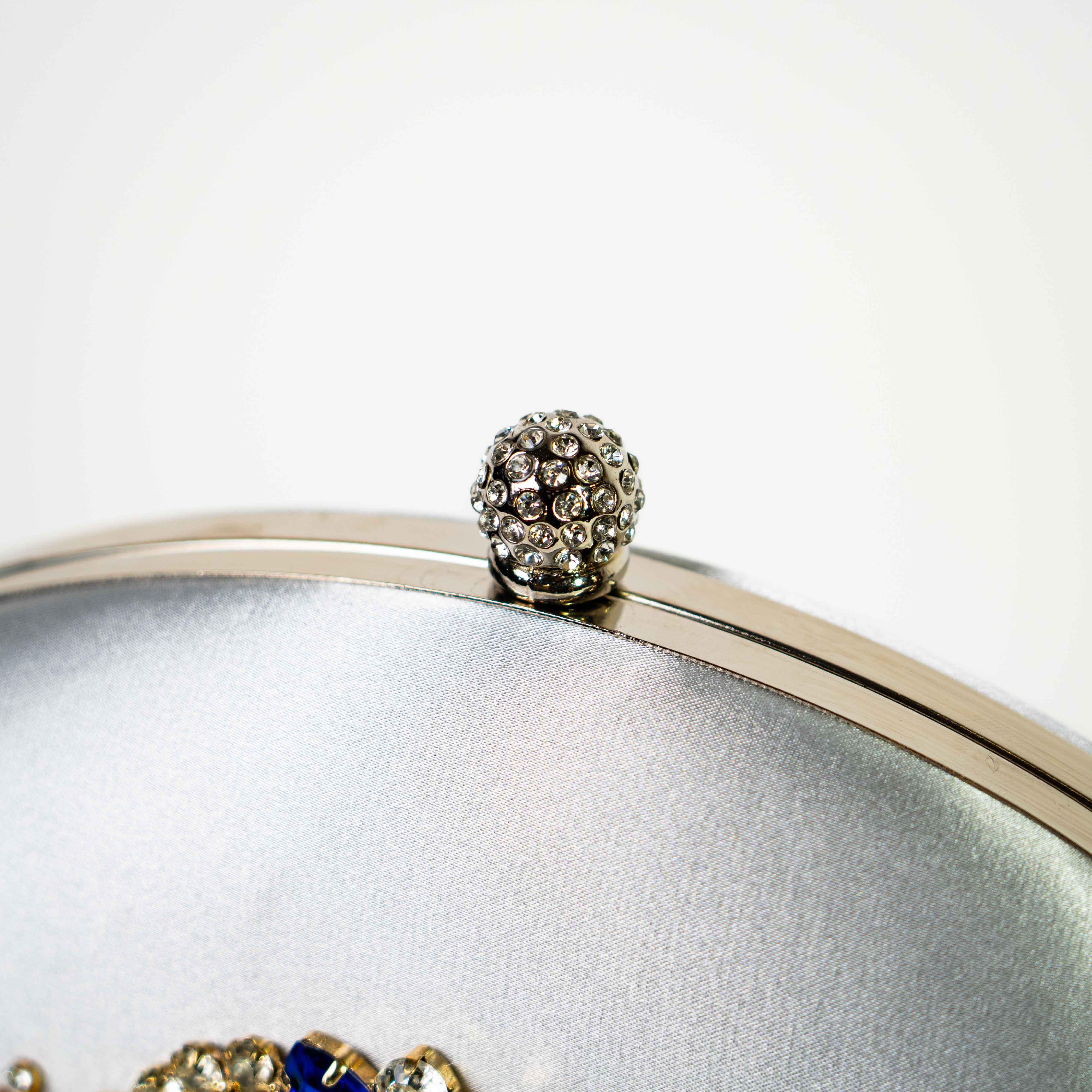 Jeweled Satin Clutch - Silver
