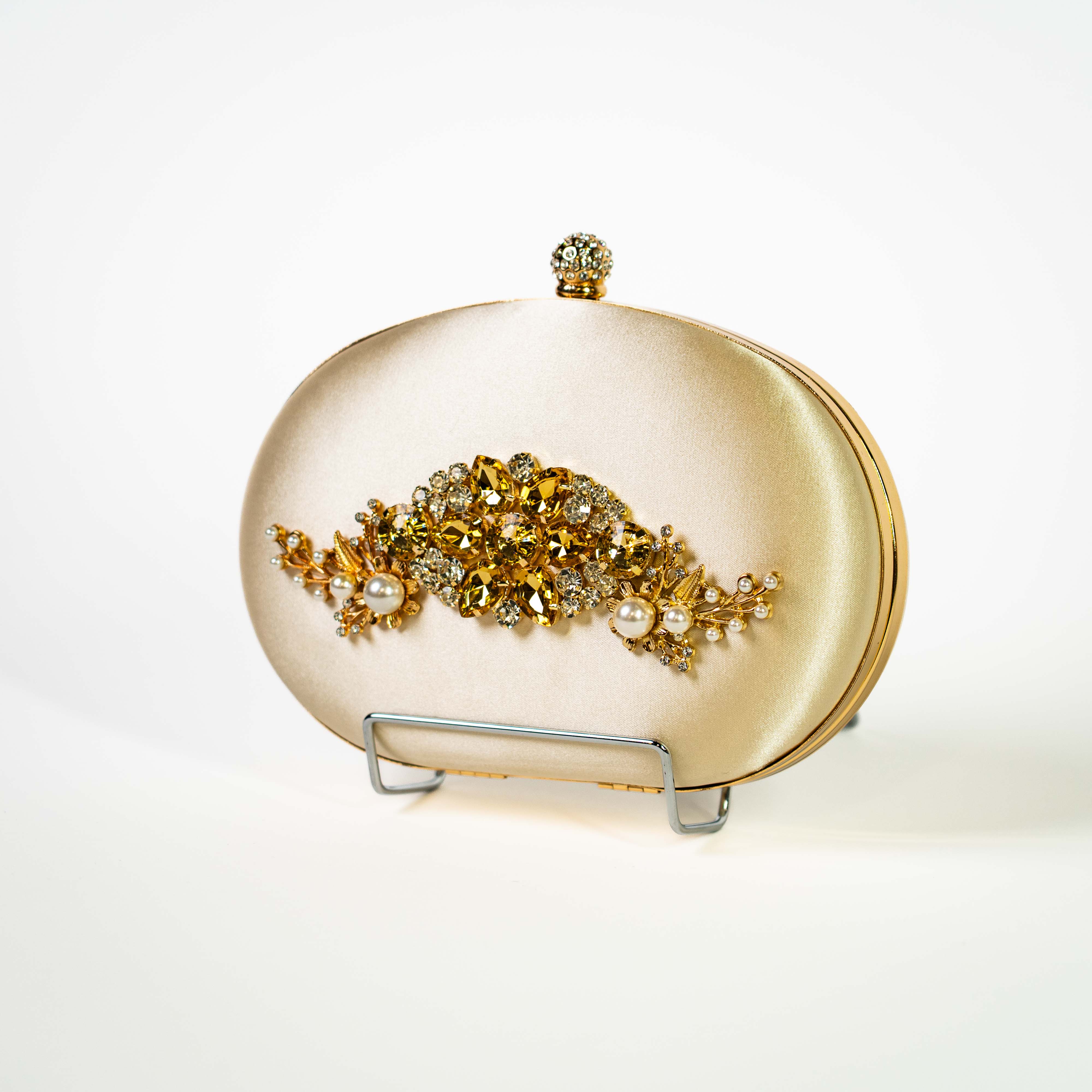 Jeweled Satin Clutch - Gold