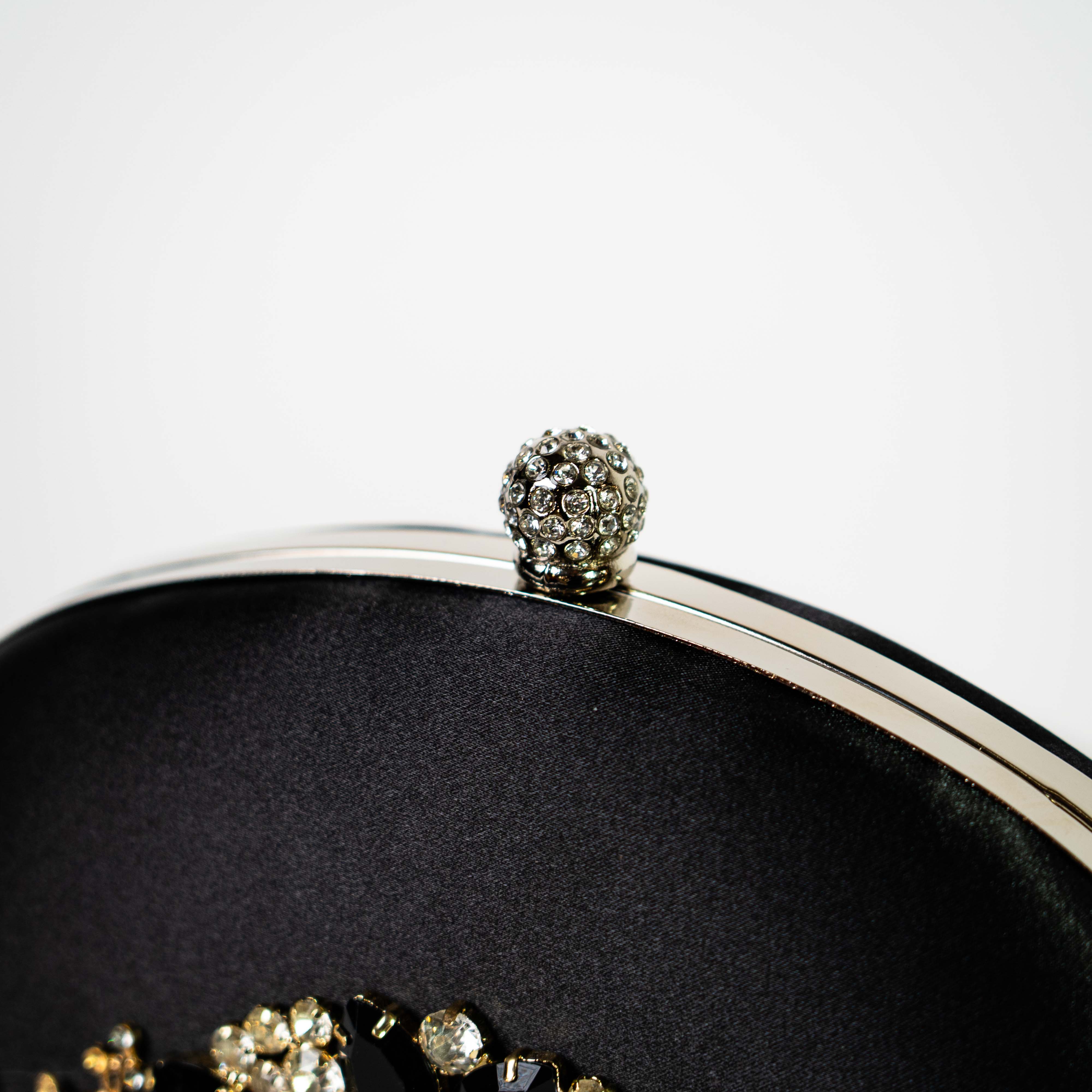 Jeweled Satin Clutch - Black