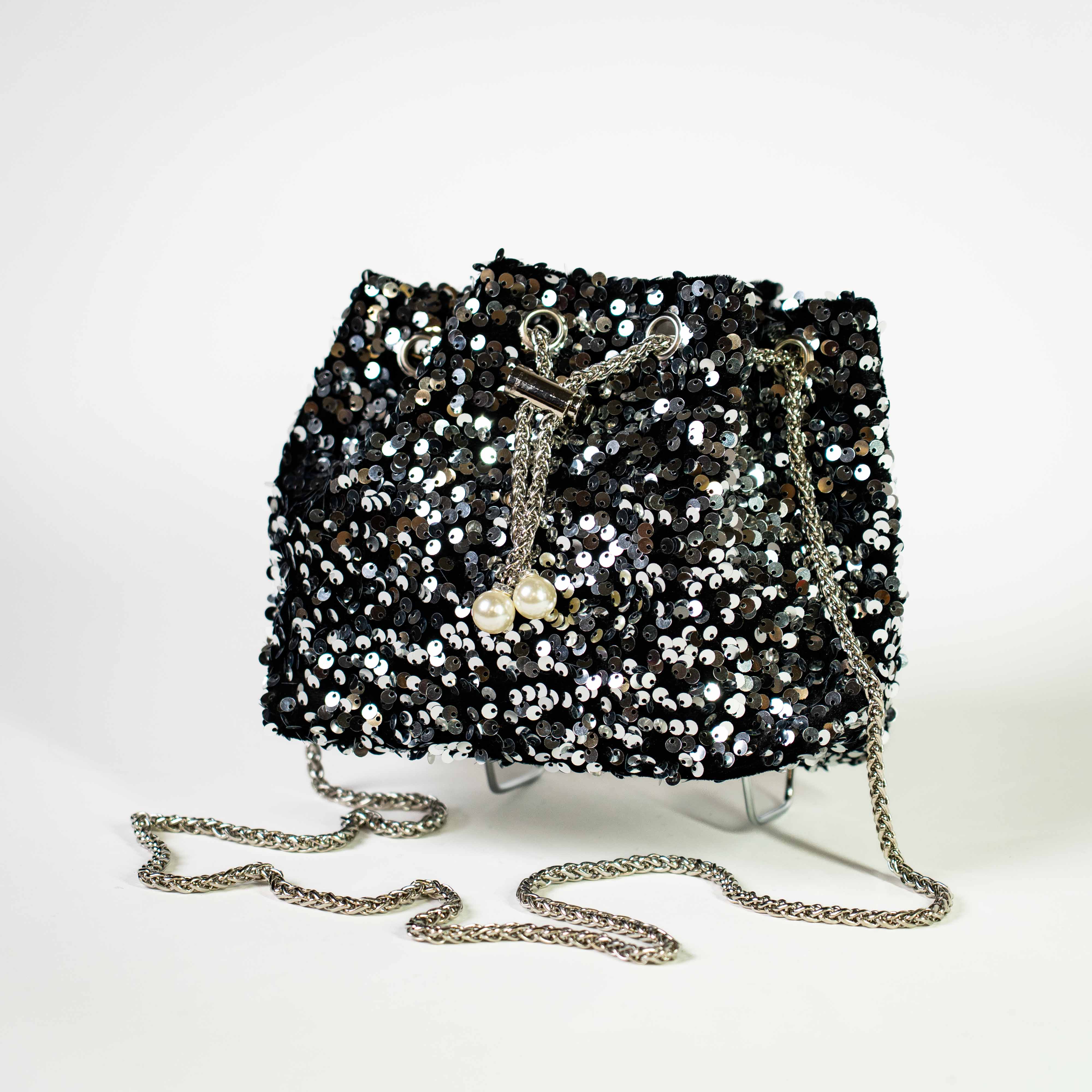 Sequin Drawstring Bag - Silver