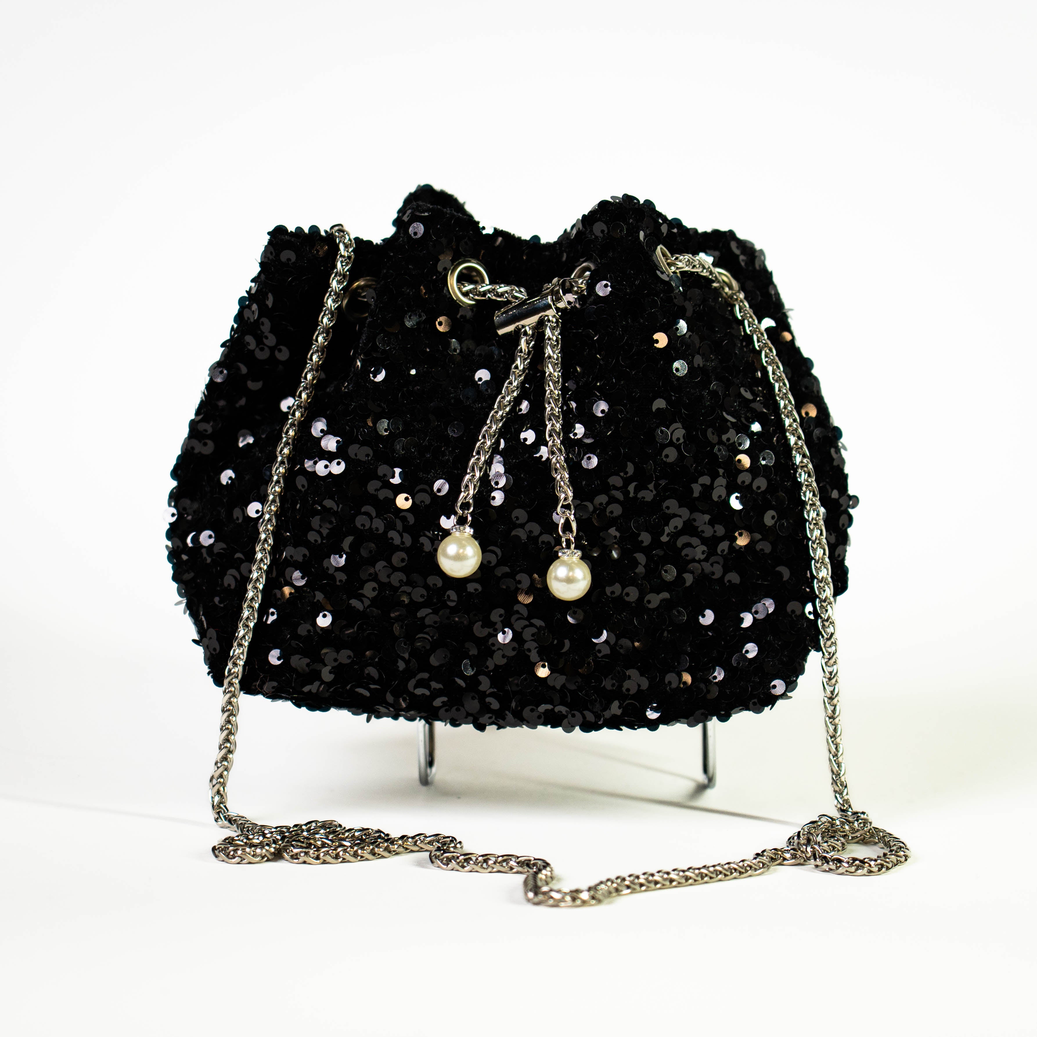 Sequin Drawstring Bag - Black