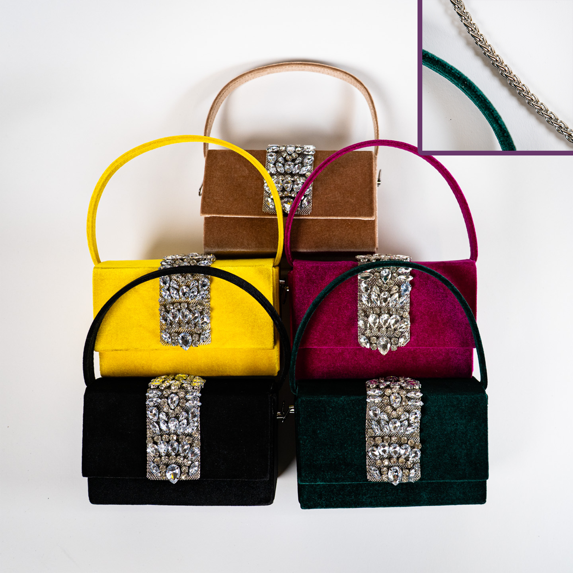 Embellished Velvet Handbag - Black