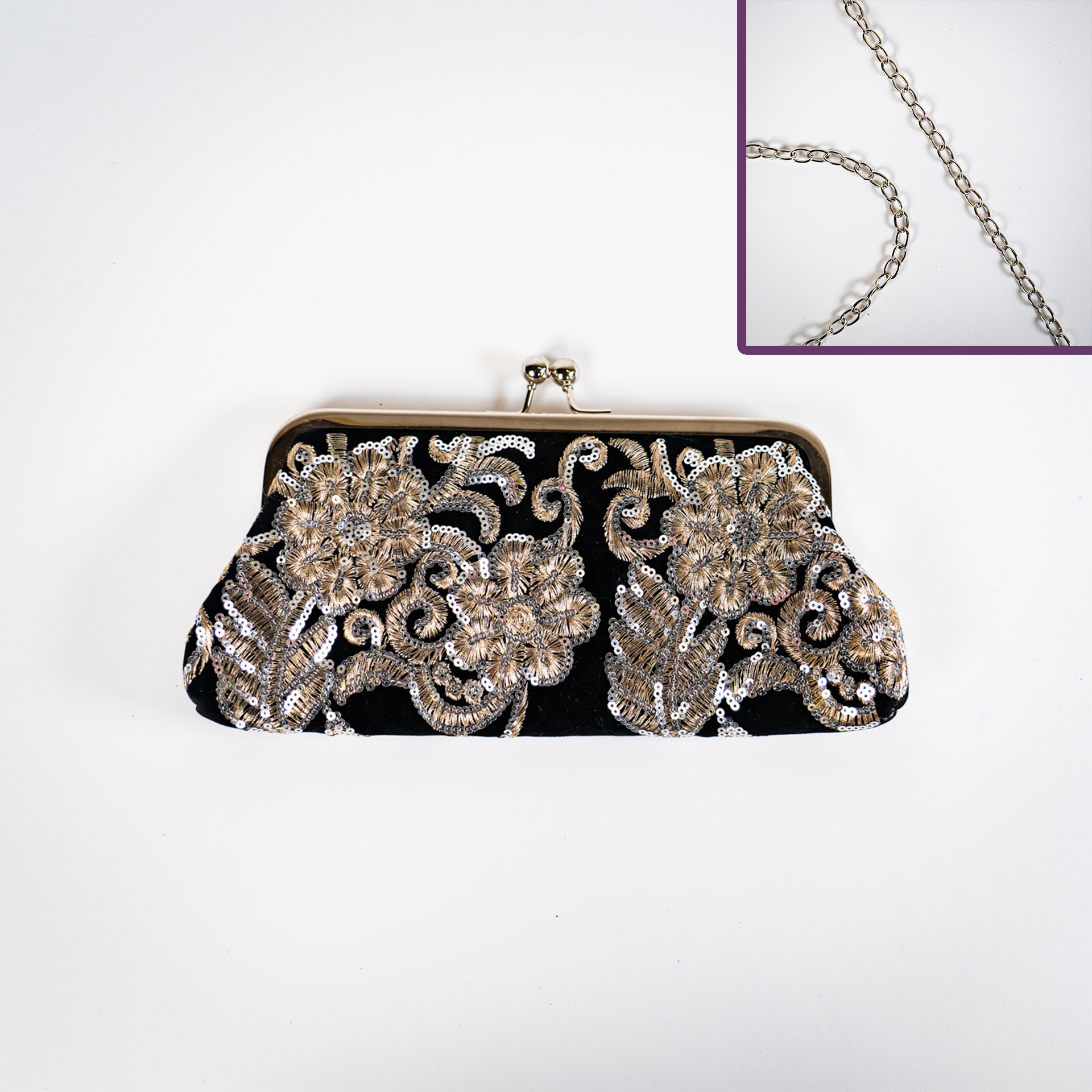 Delicate Embroidered Handbag - Black
