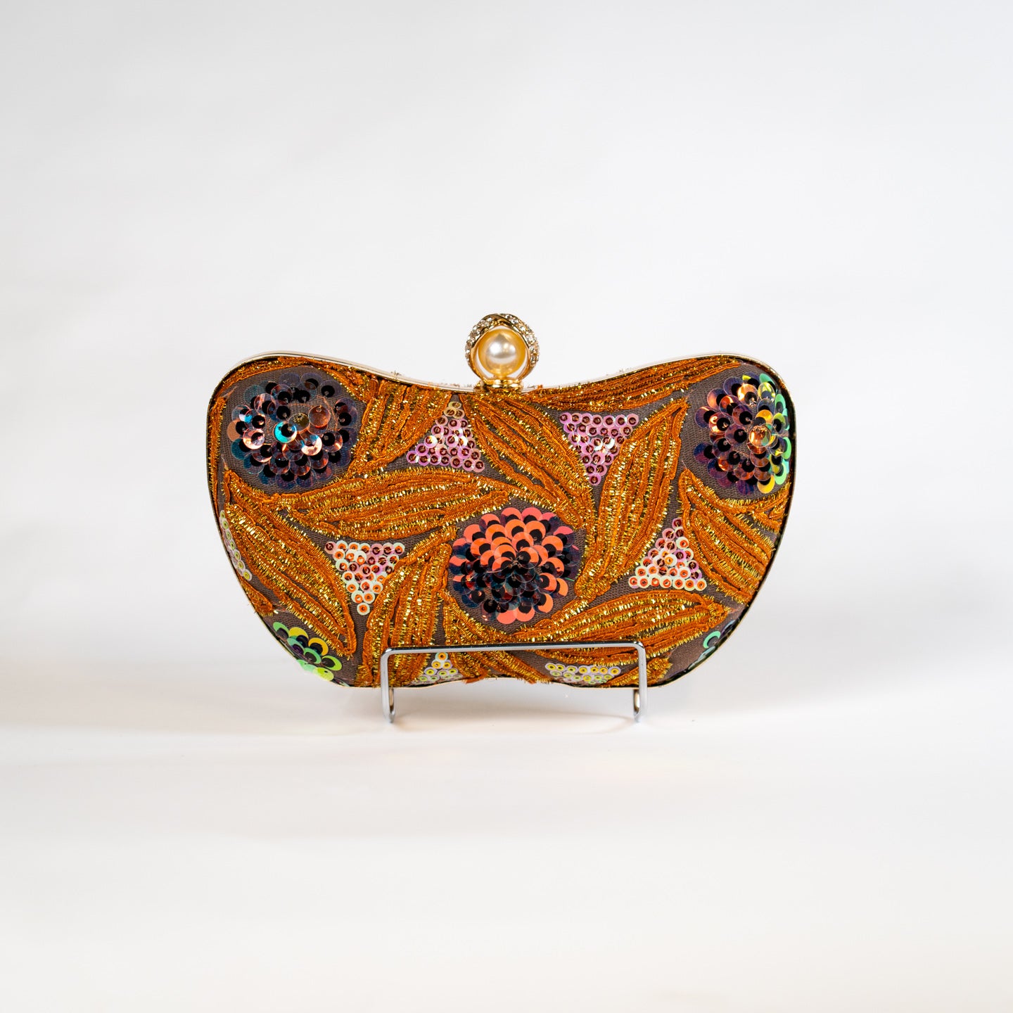 Patterned Sequin Handbag - Beige