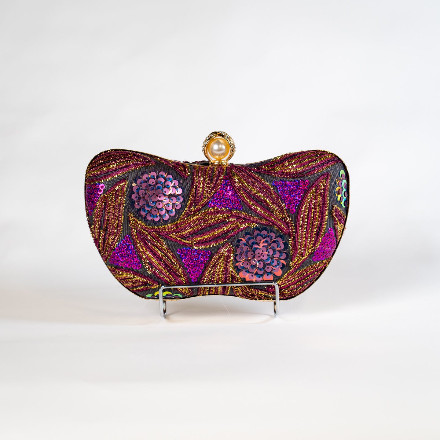 Patterned Sequin Handbag - Purple