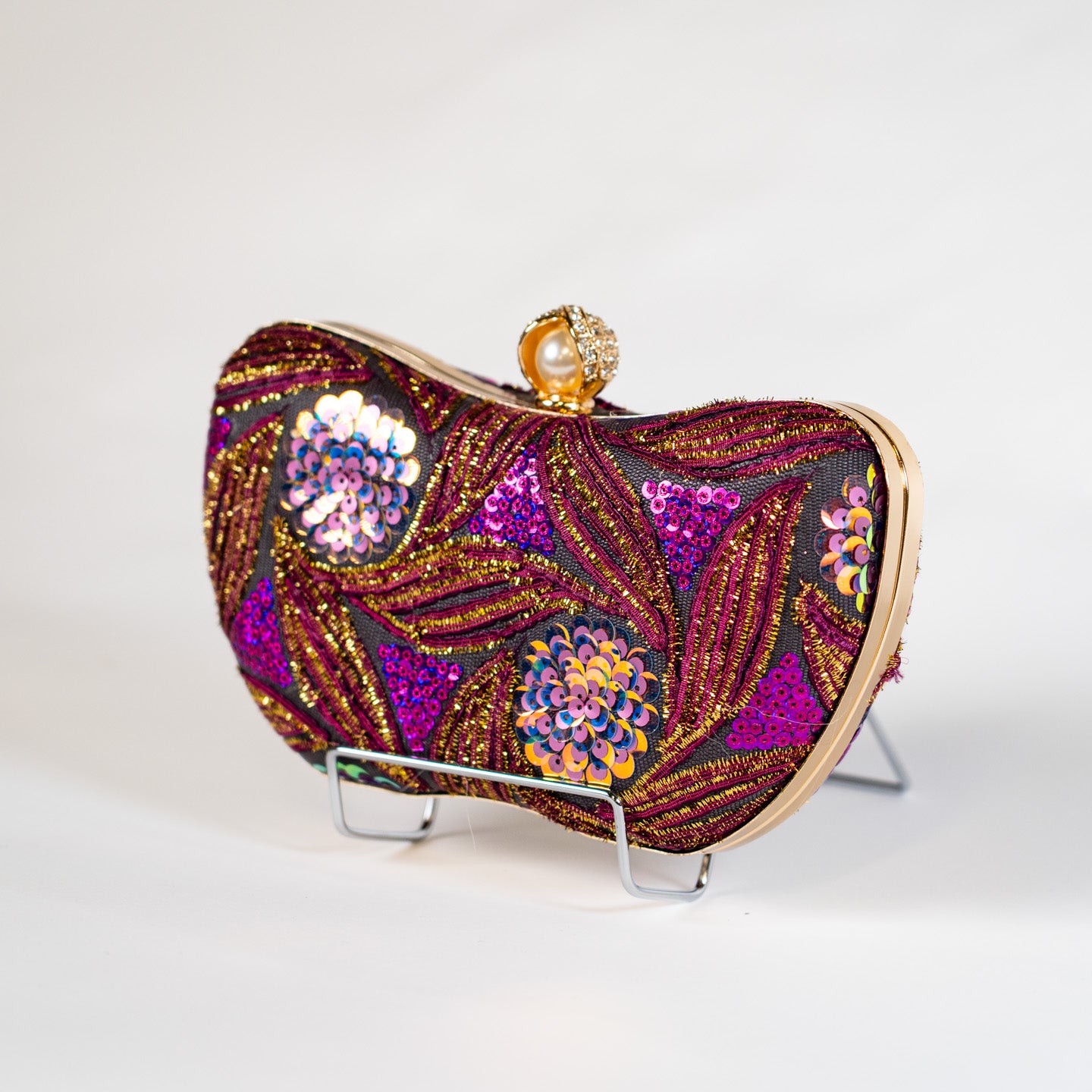Patterned Sequin Handbag - Purple
