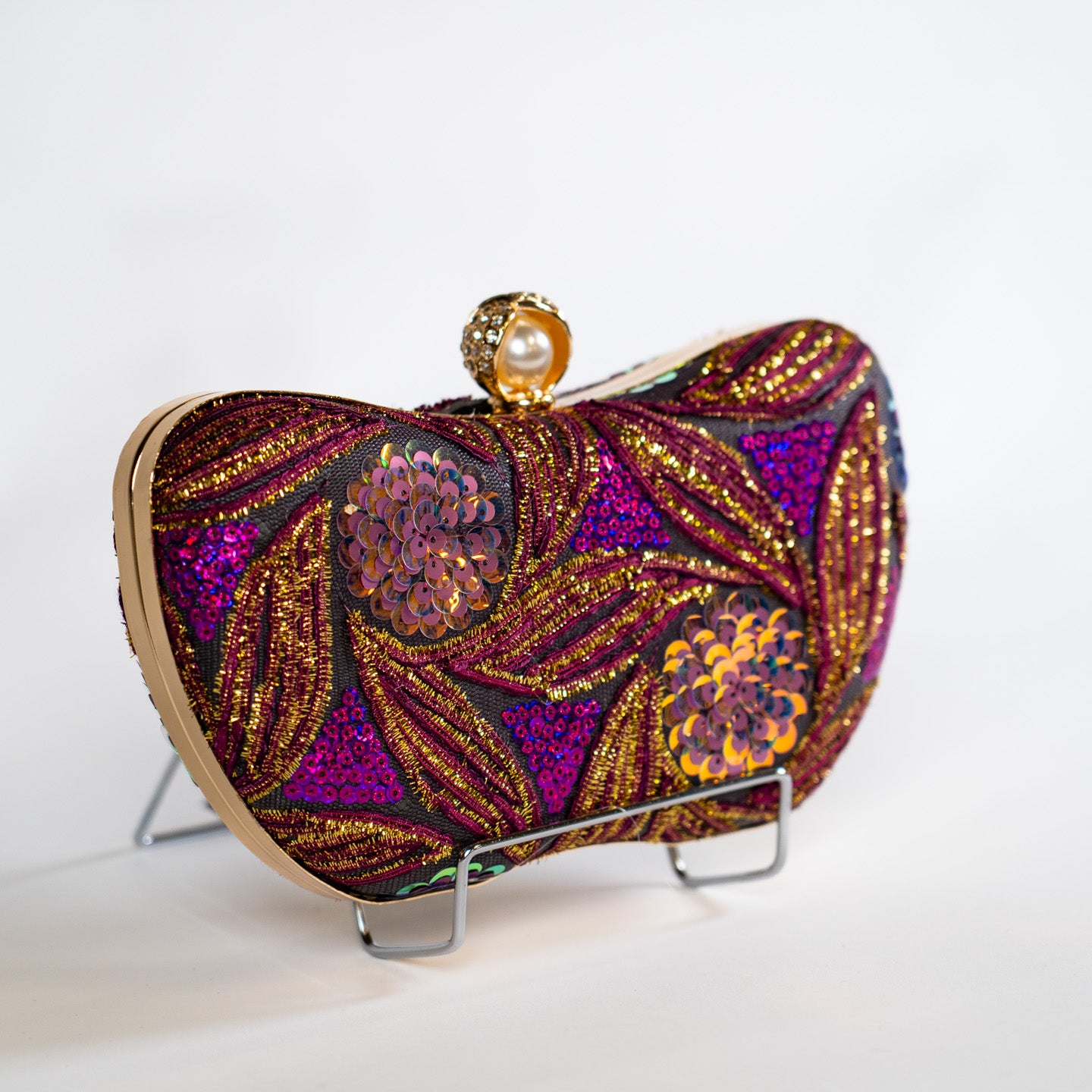 Patterned Sequin Handbag - Purple