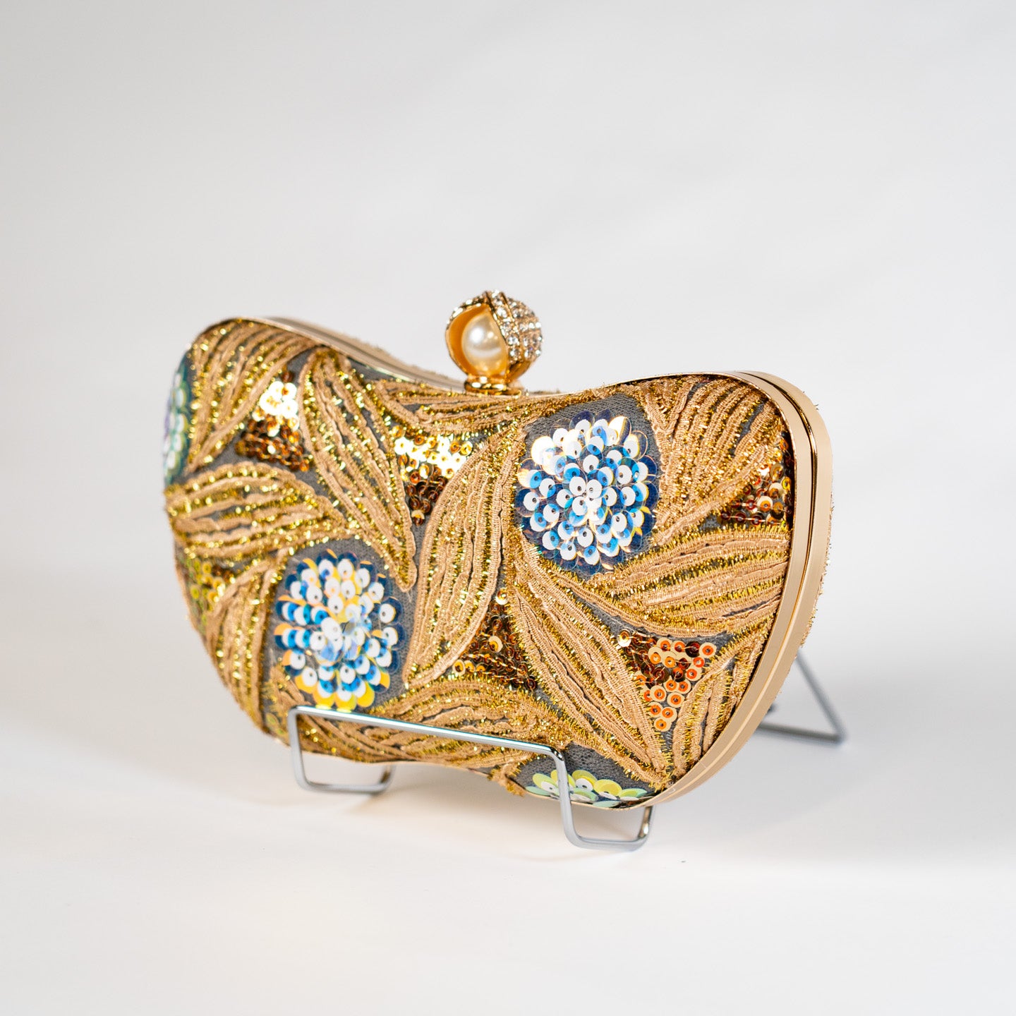 Patterned Sequin Handbag - Gold