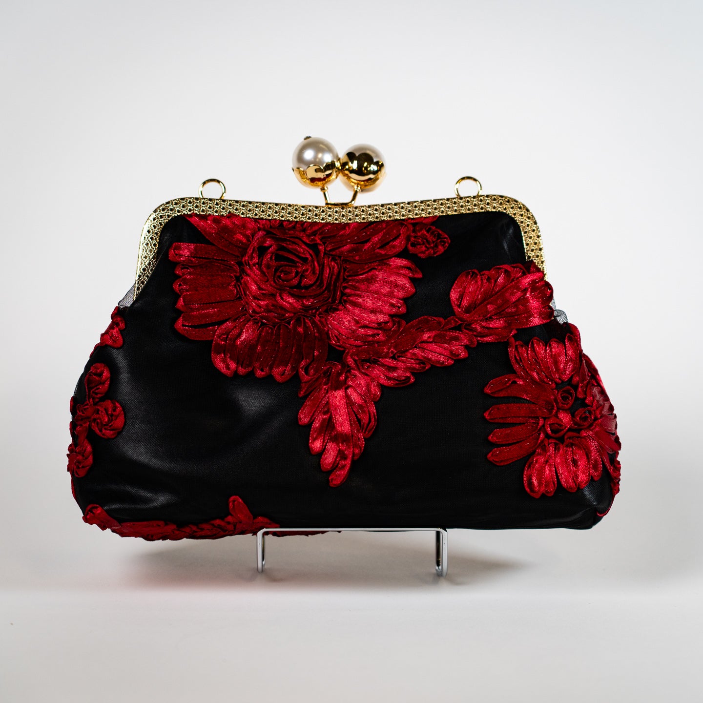Vintage Kiss Lock Clutch - Black/Red
