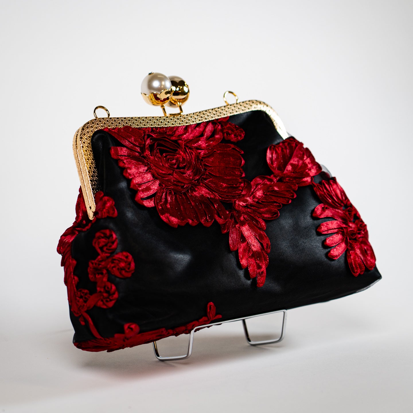 Vintage Kiss Lock Clutch - Black/Red