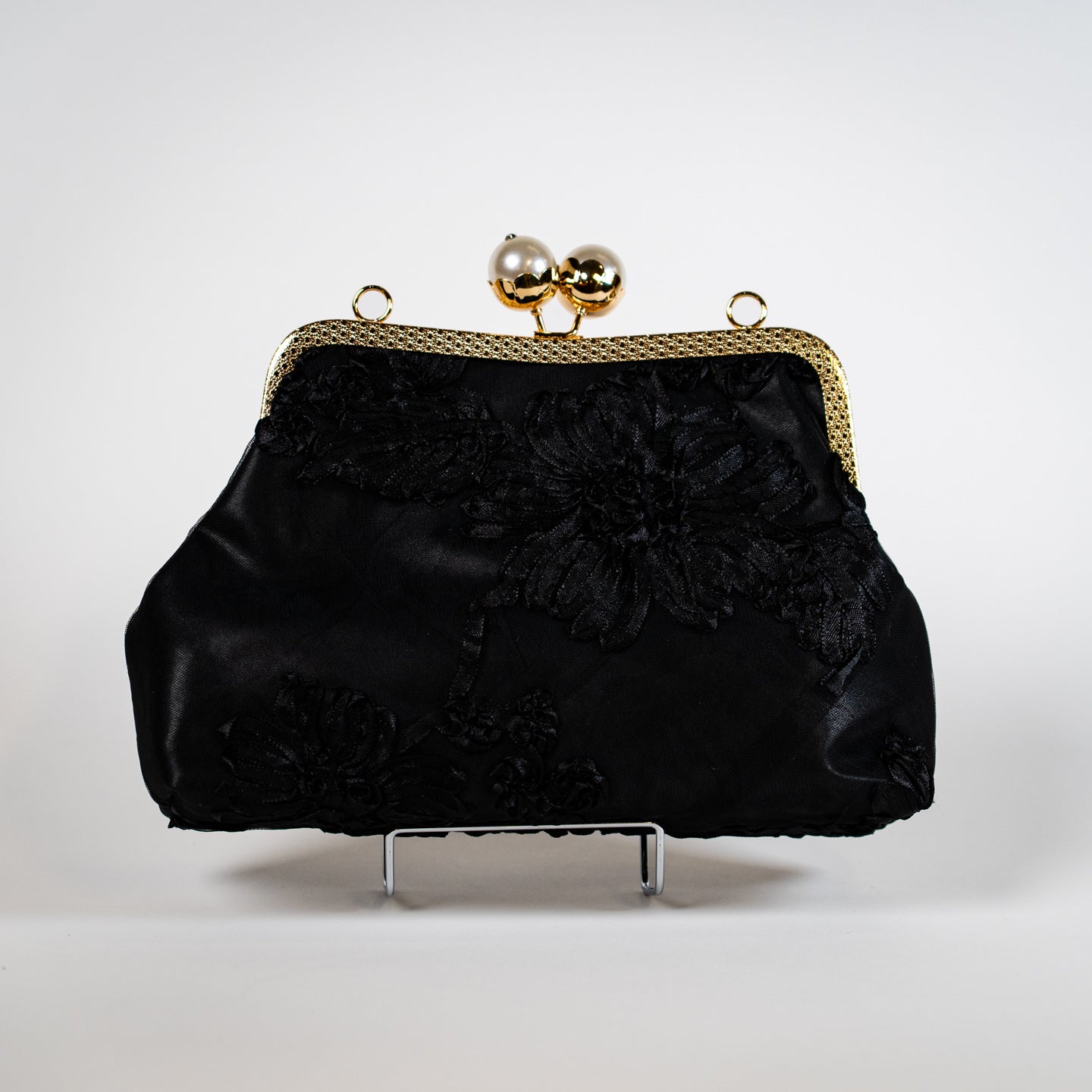 Vintage Kiss Lock Clutch - Black