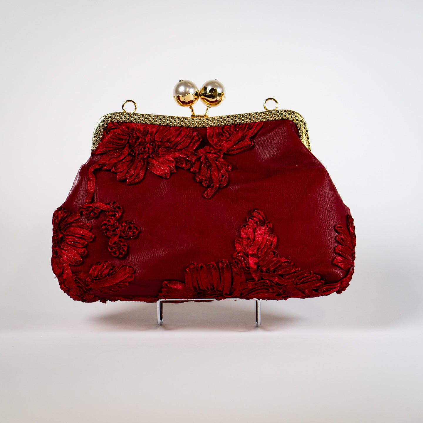 Vintage Kiss Lock Clutch - Claret