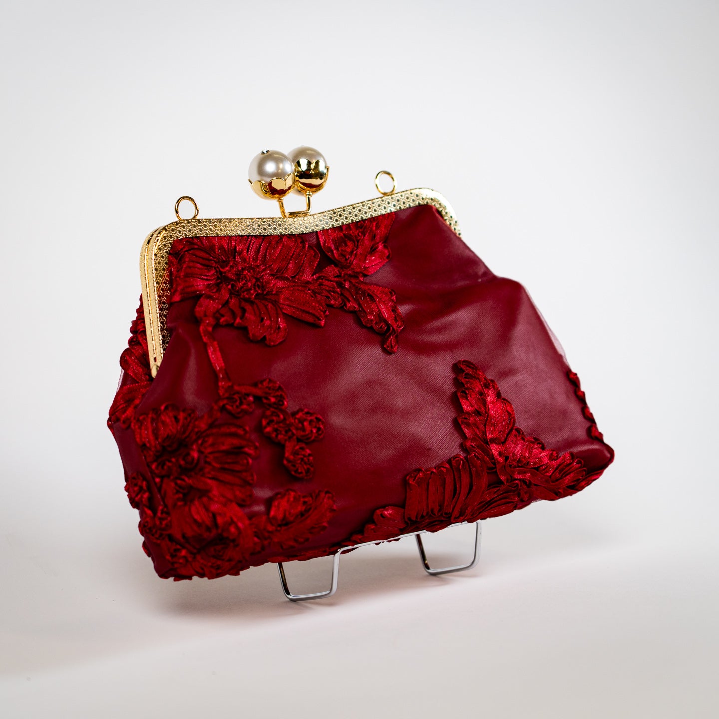 Vintage Kiss Lock Clutch - Claret