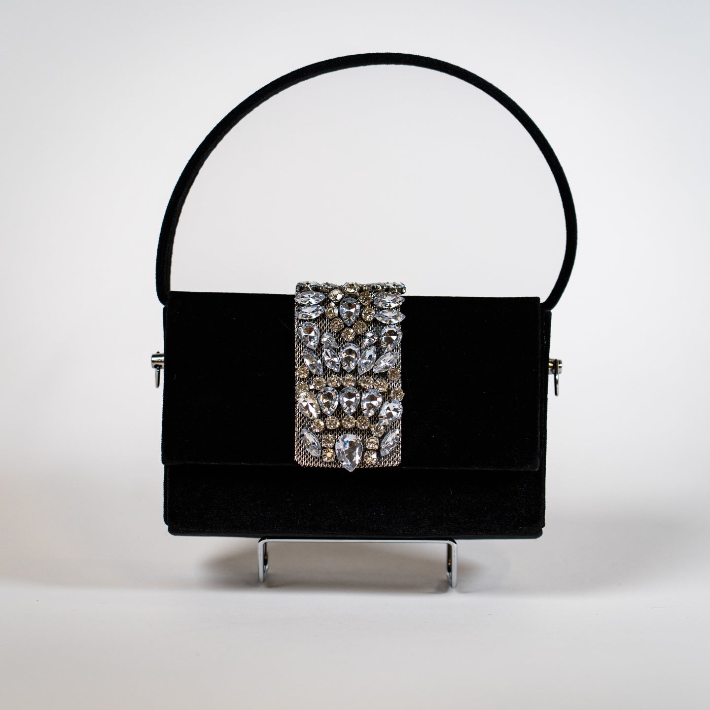 Embellished Velvet Handbag - Black