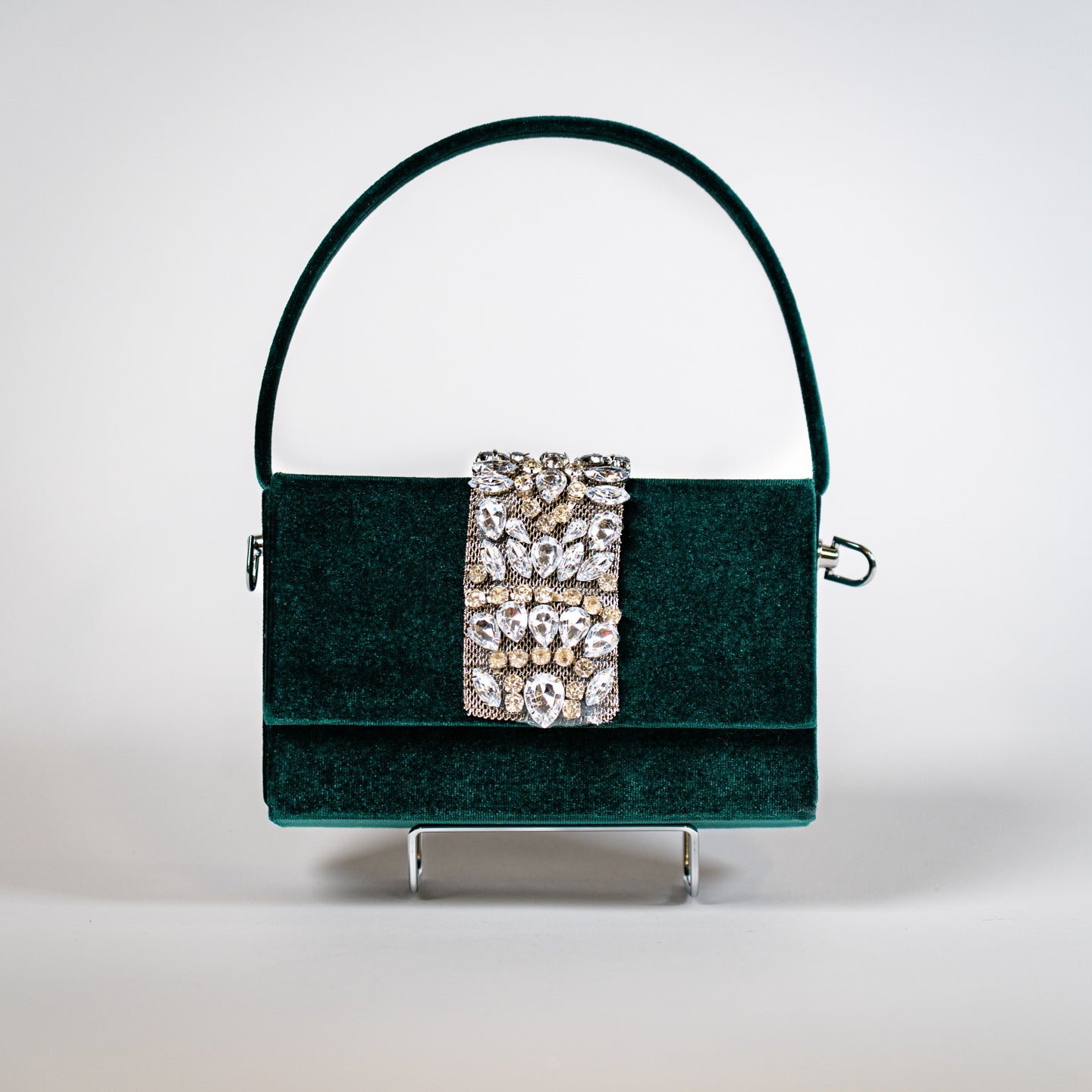 Embellished Velvet Handbag - Green