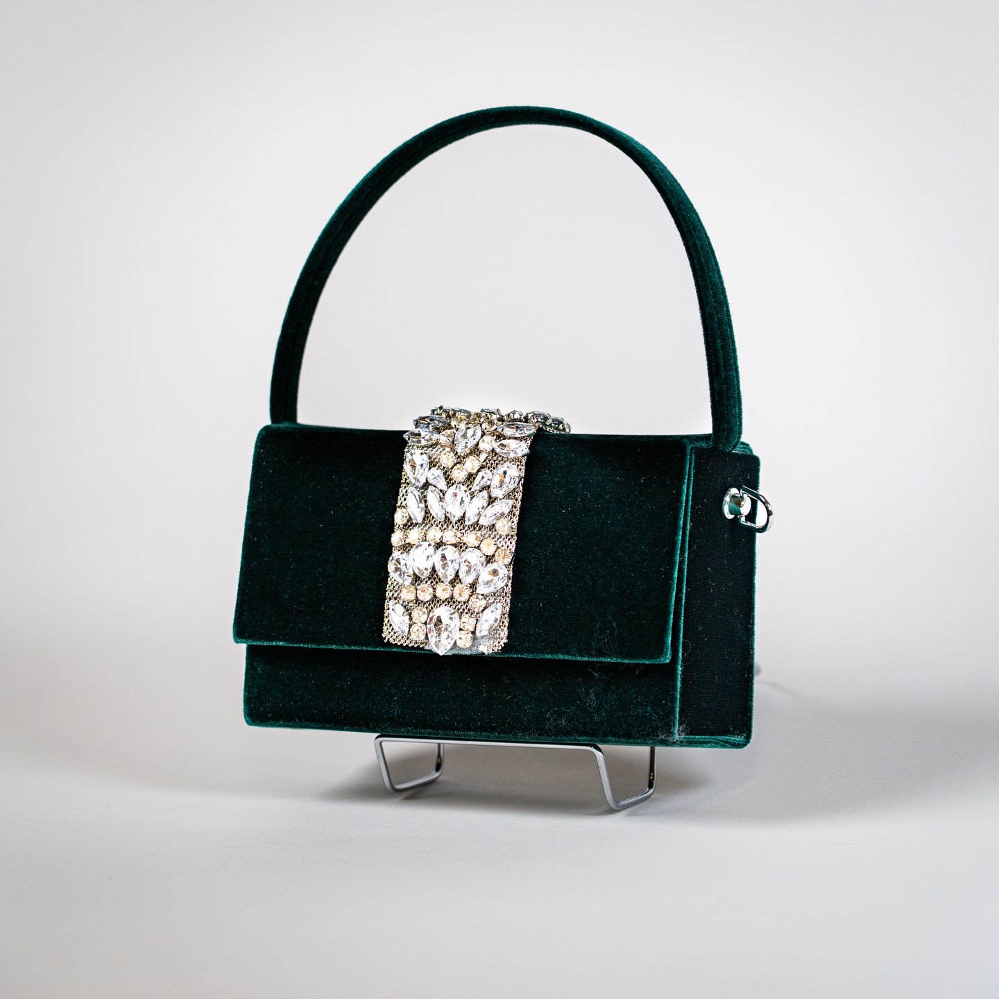 Embellished Velvet Handbag - Green