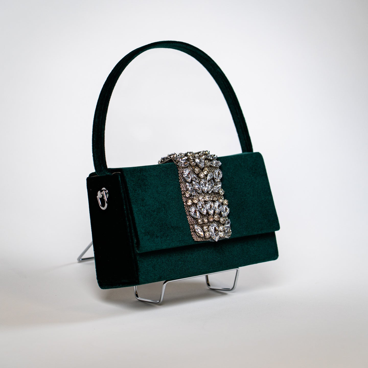 Embellished Velvet Handbag - Green