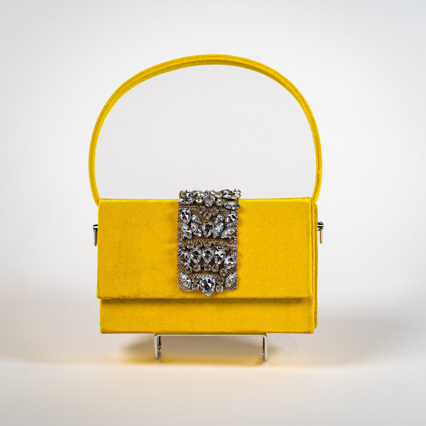 Embellished Velvet Handbag - Yellow