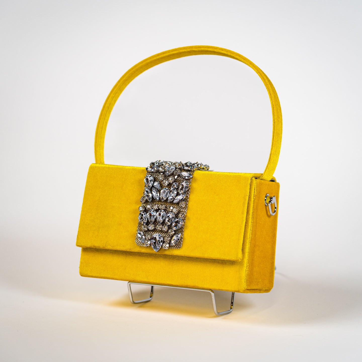 Embellished Velvet Handbag - Yellow