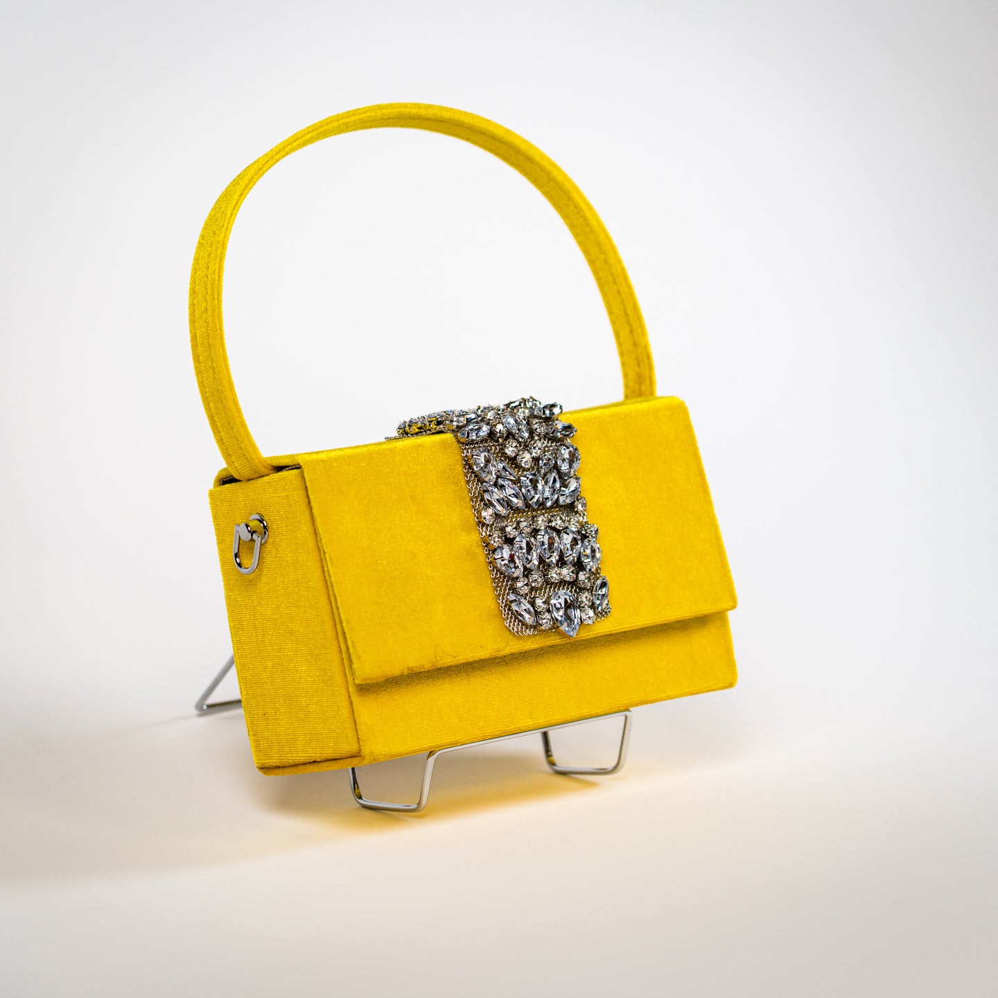 Embellished Velvet Handbag - Yellow
