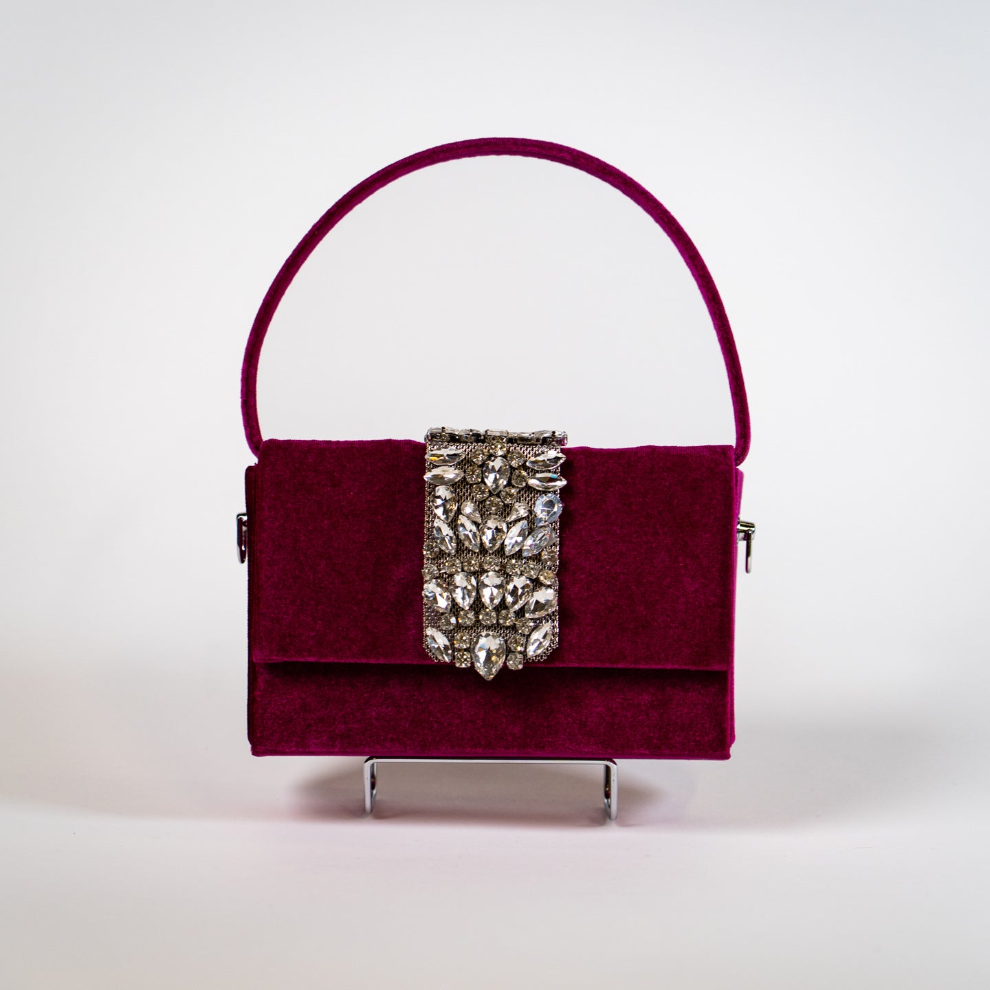 Embellished Velvet Handbag - Fuchsia