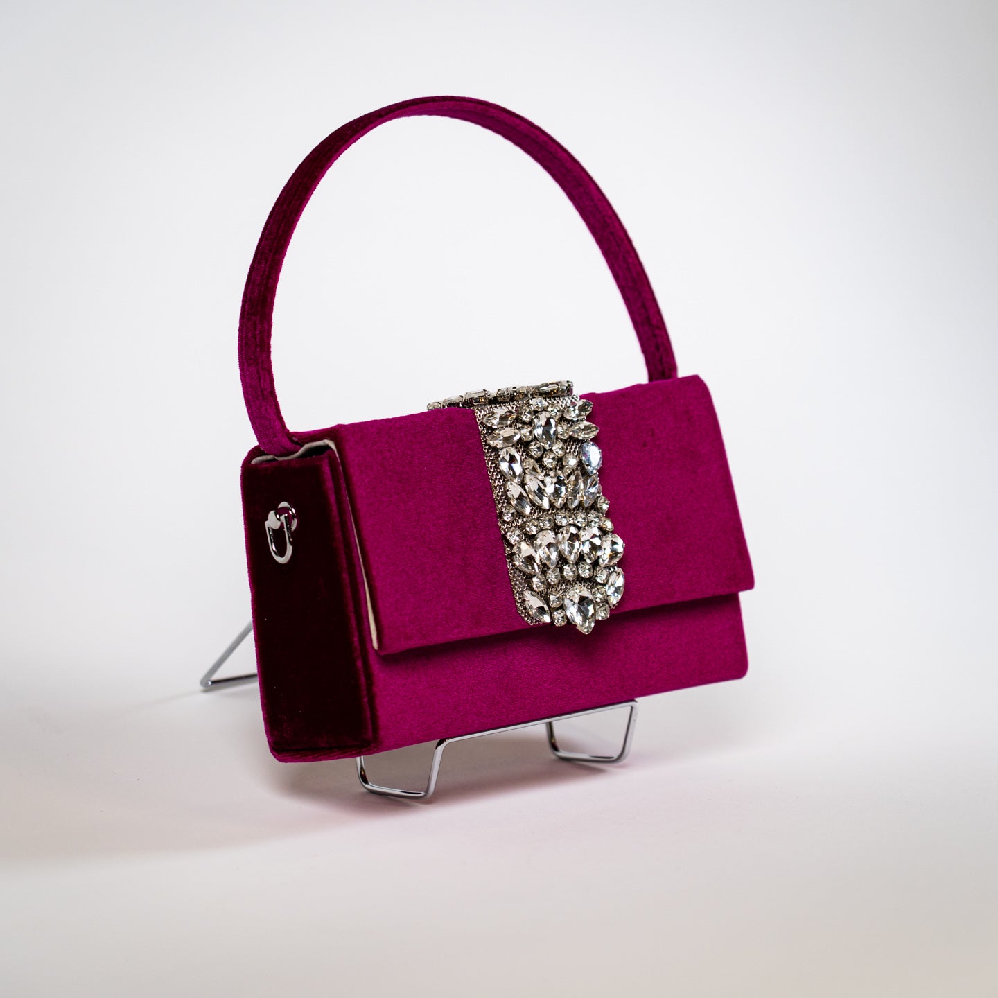 Embellished Velvet Handbag - Fuchsia