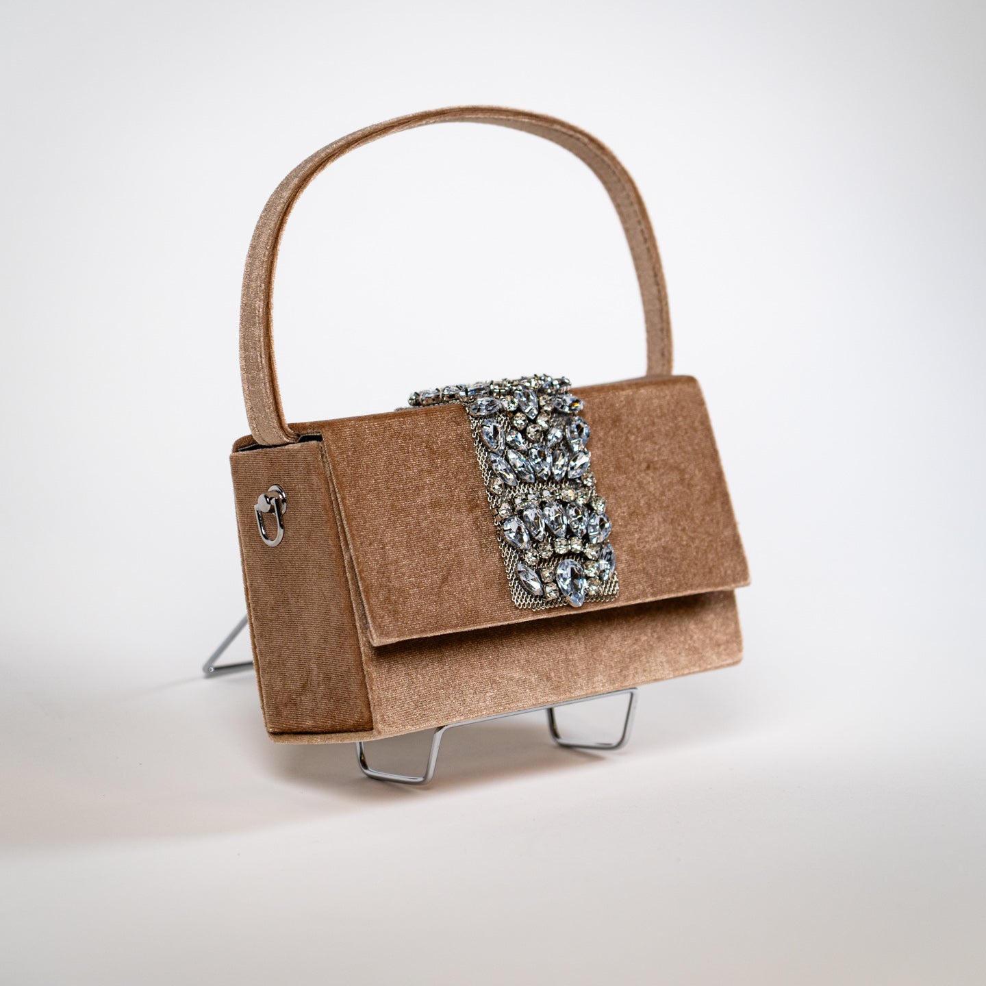 Embellished Velvet Handbag - Golden