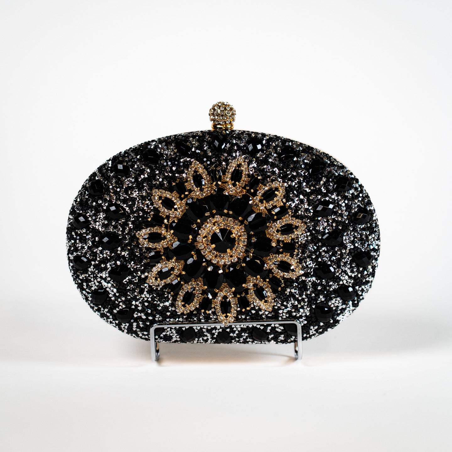 Crystal Floral Clutch - Black