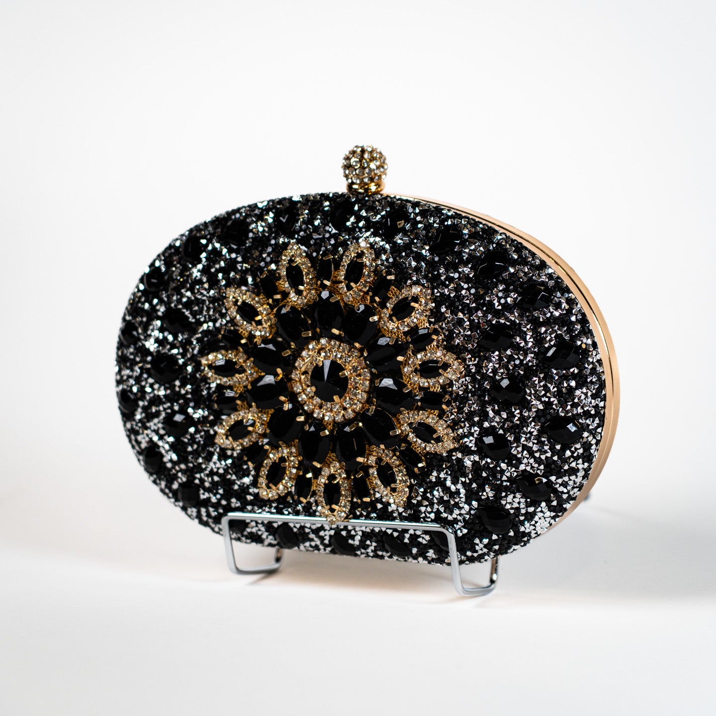 Crystal Floral Clutch - Black