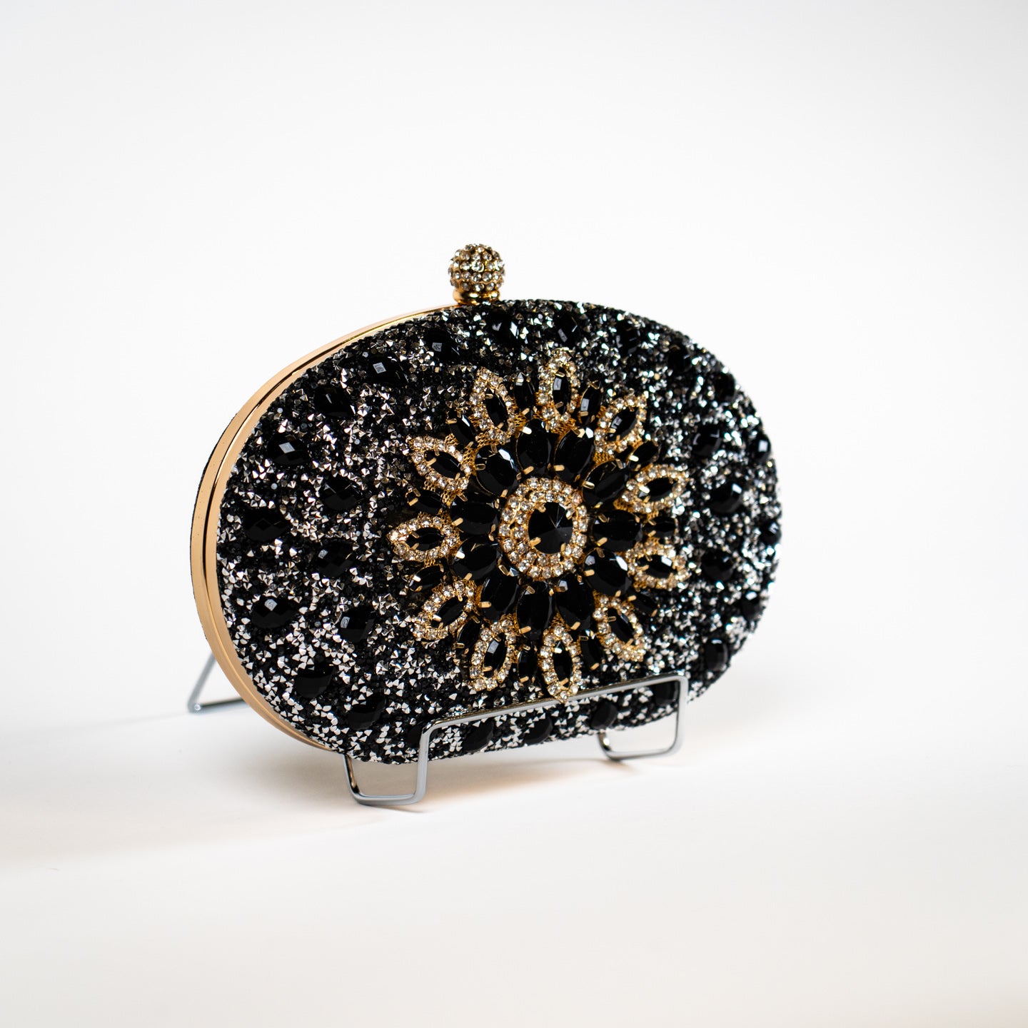 Crystal Floral Clutch - Black