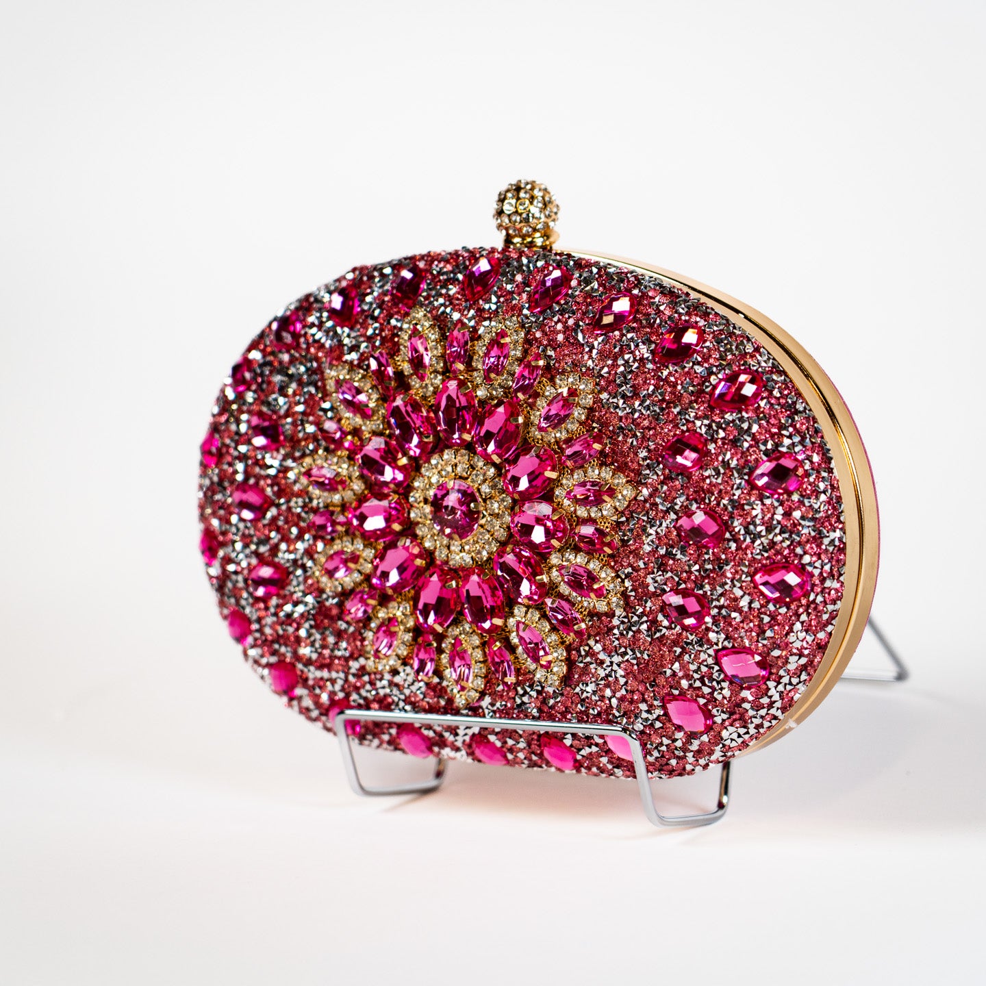 Crystal Floral Clutch - Rose