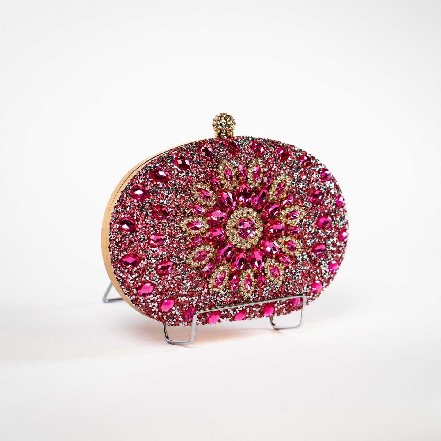 Crystal Floral Clutch - Rose
