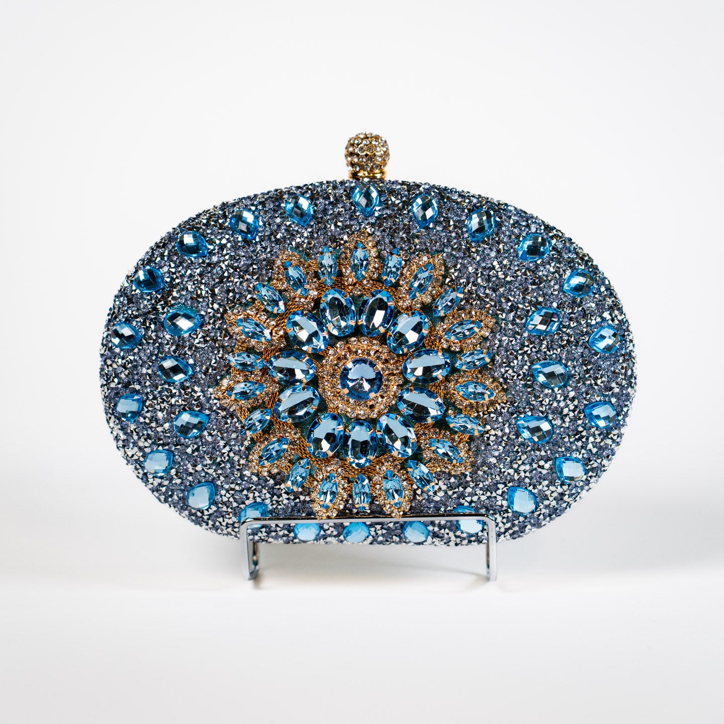 Crystal Floral Clutch - Light Blue