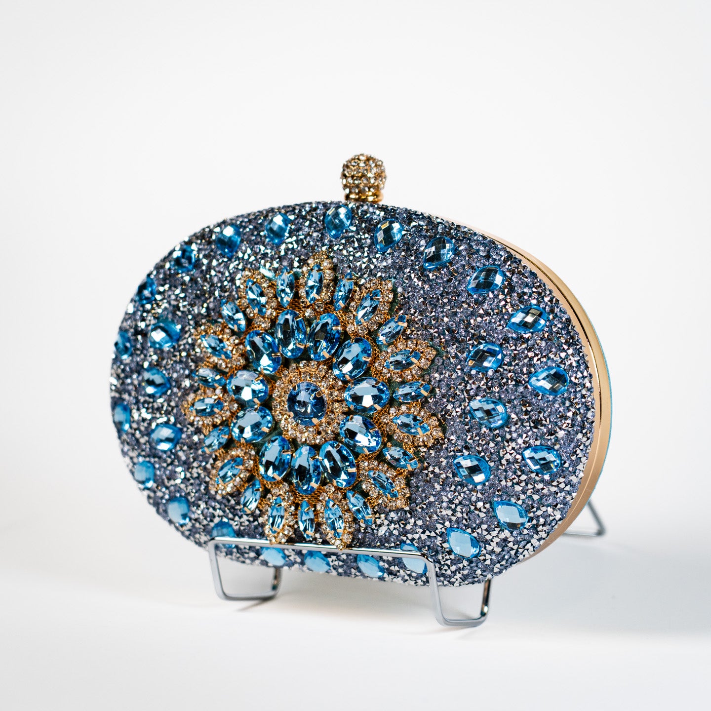 Crystal Floral Clutch - Light Blue